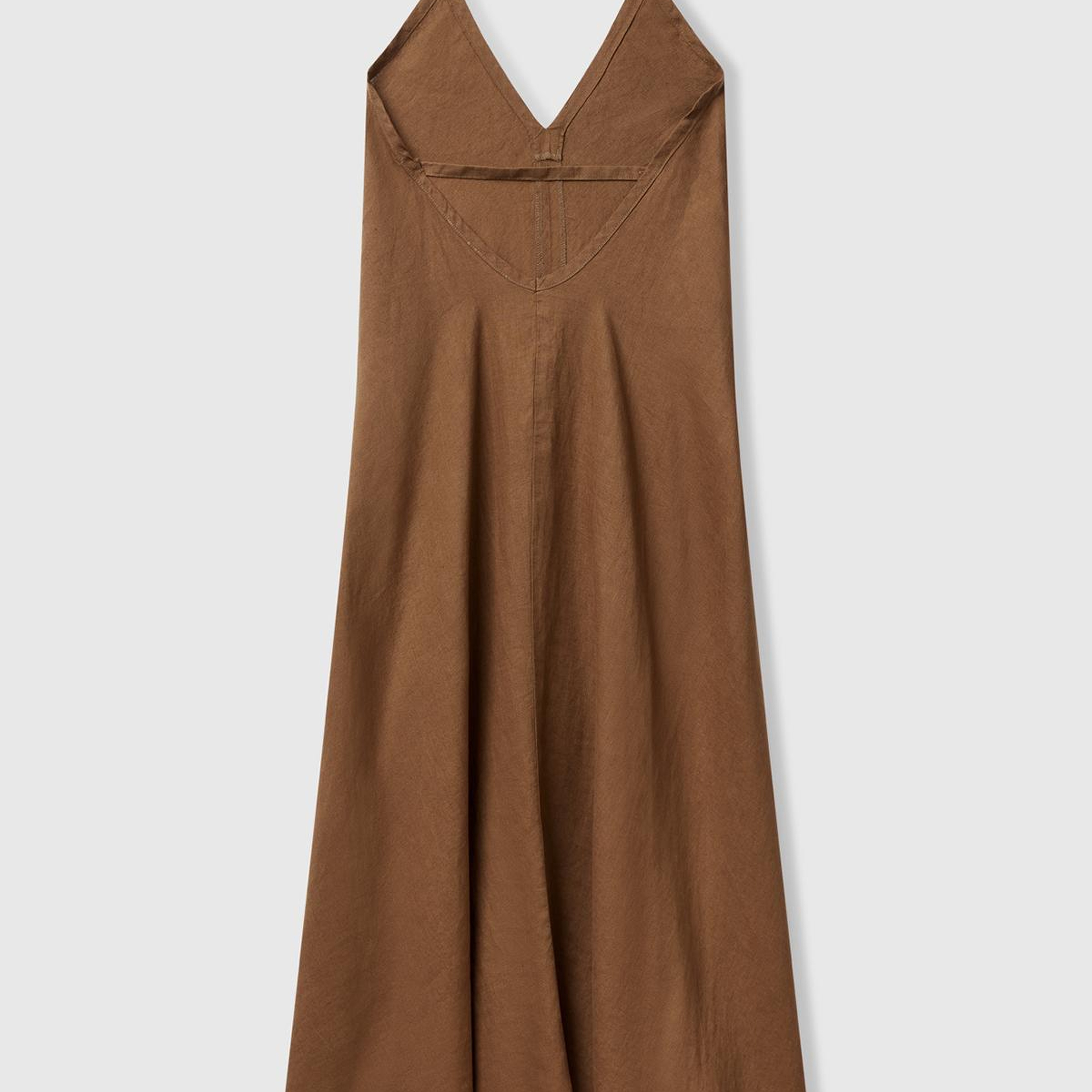 Kadın Kahverengi %100 Keten Sırtı Açık Uzun Elbise