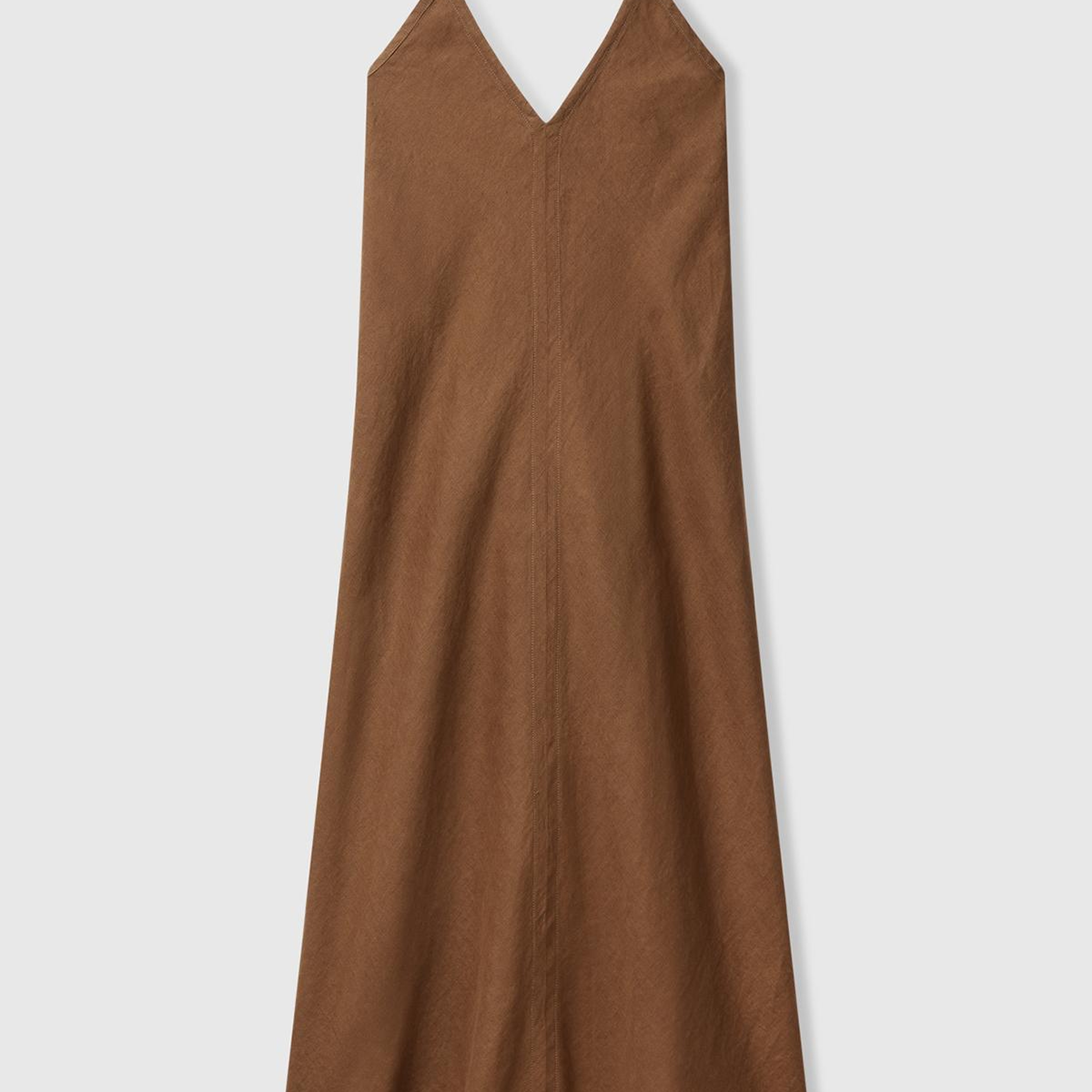 Kadın Kahverengi %100 Keten Sırtı Açık Uzun Elbise