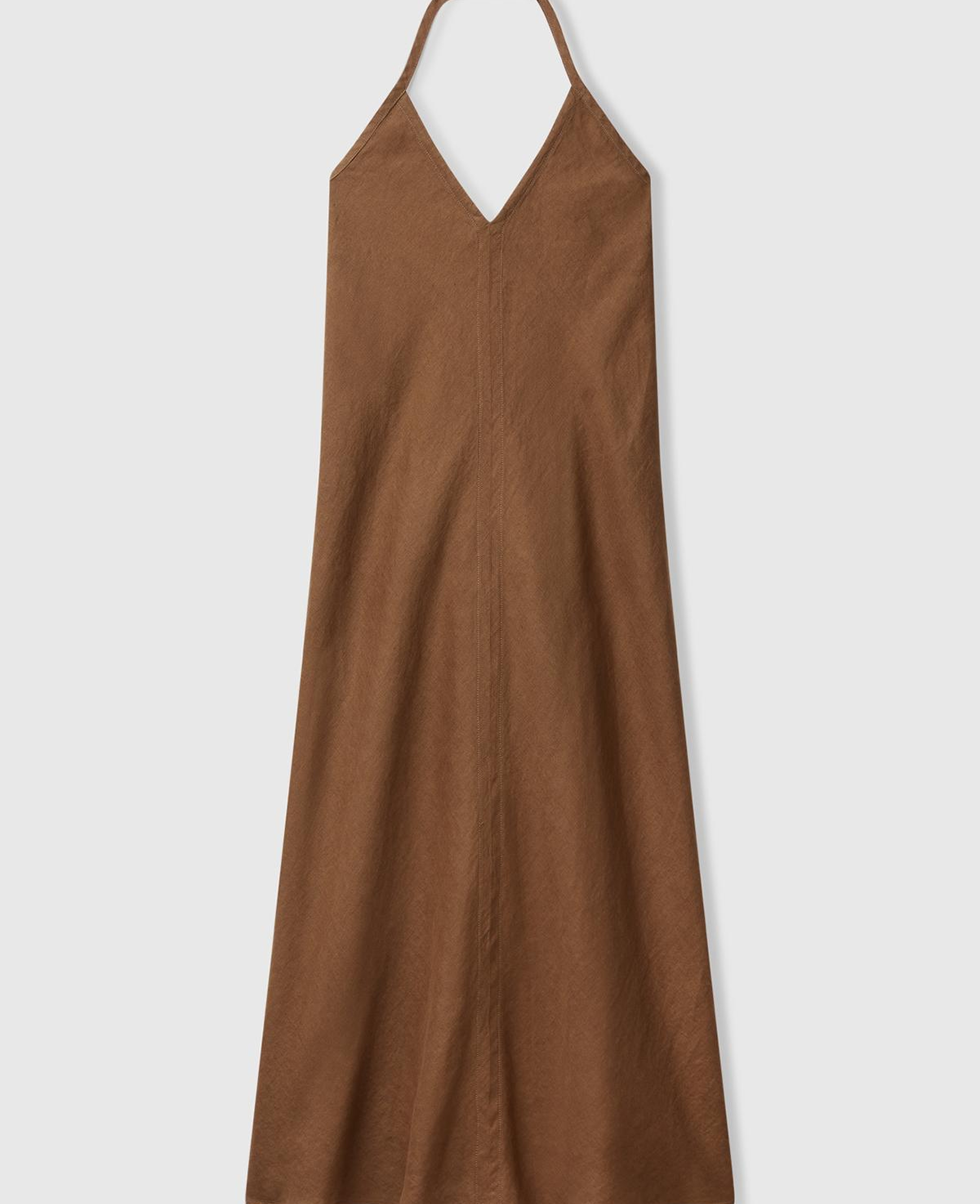 Kadın Kahverengi %100 Keten Sırtı Açık Uzun Elbise
