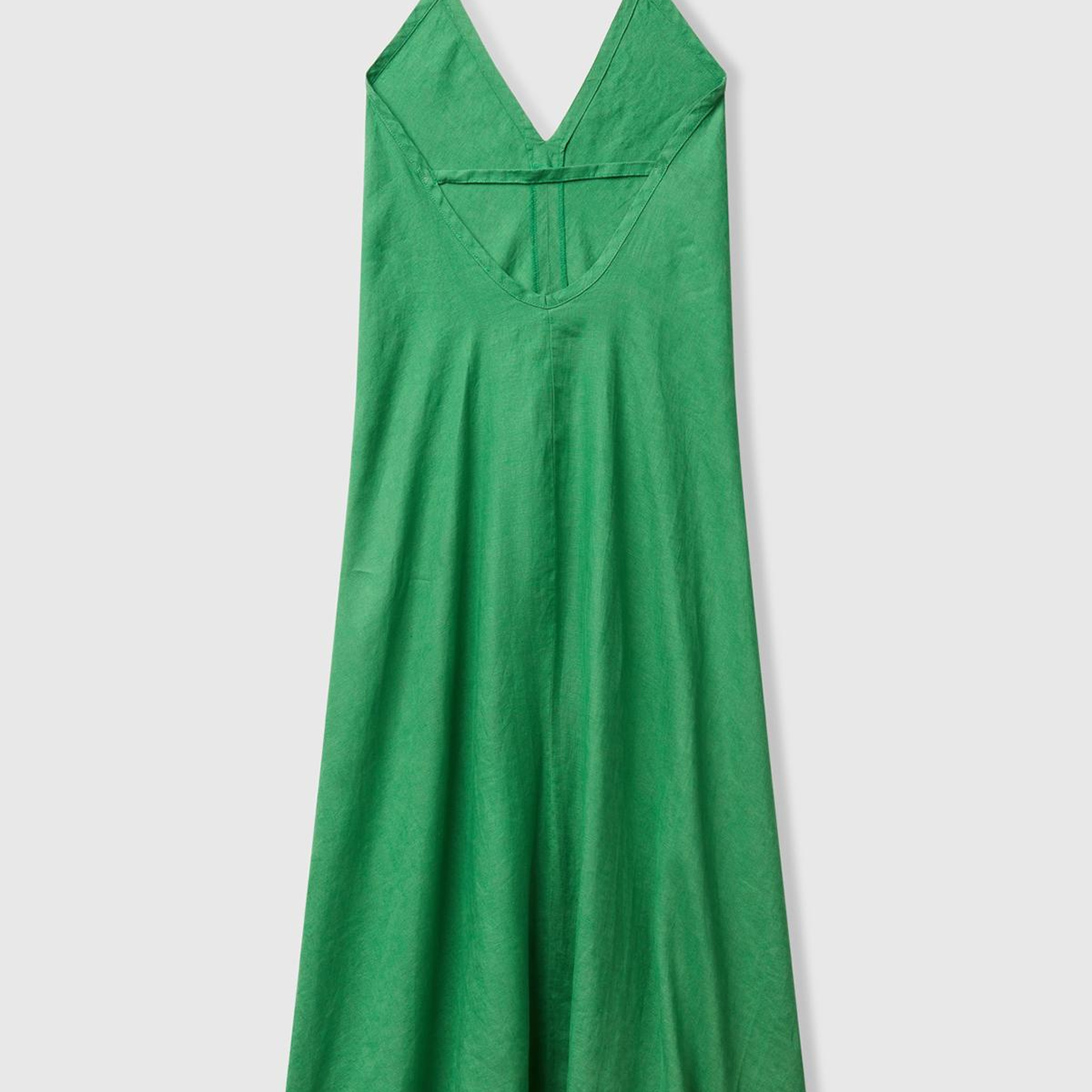 Kadın Yeşil %100 Keten Sırtı Açık Uzun Elbise