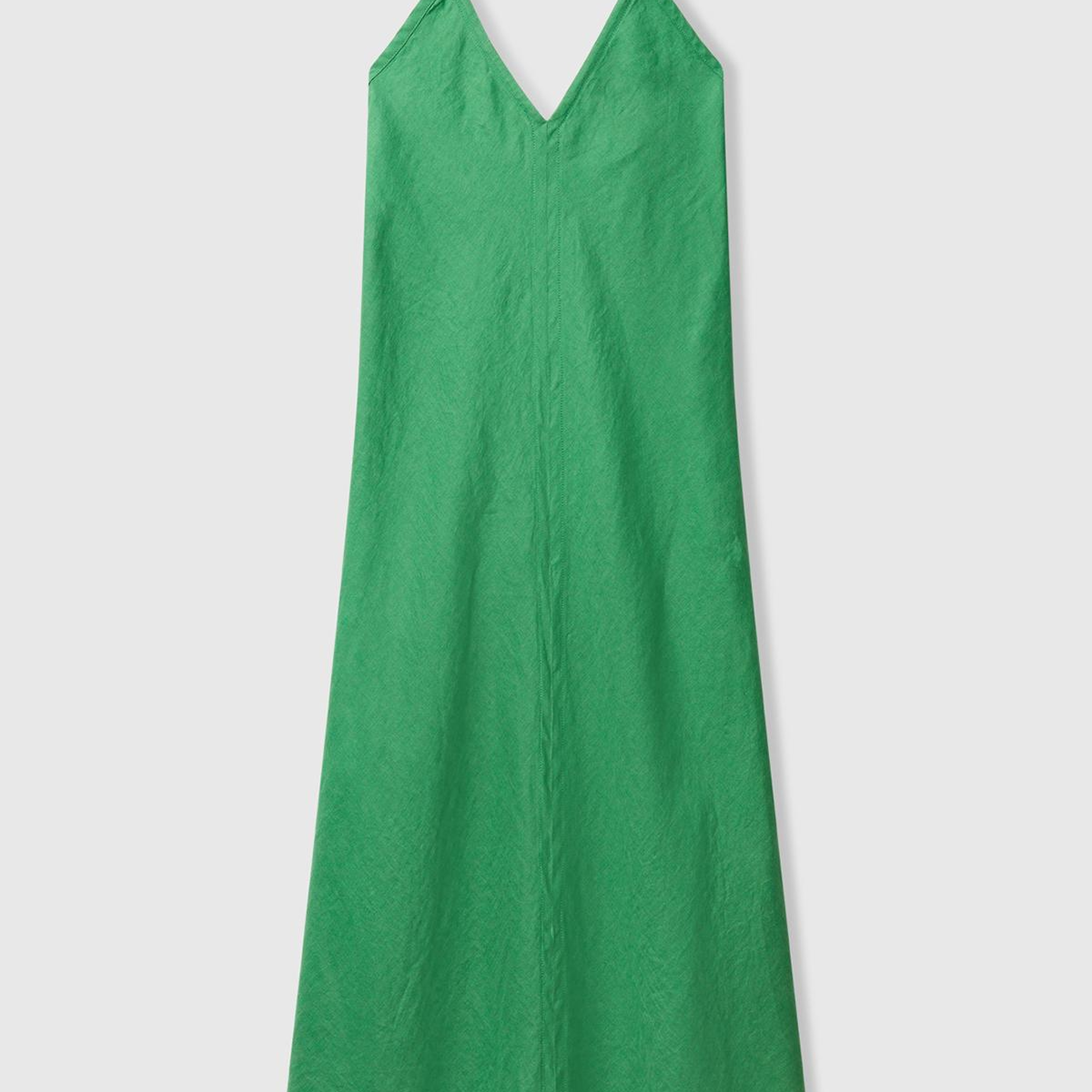 Kadın Yeşil %100 Keten Sırtı Açık Uzun Elbise