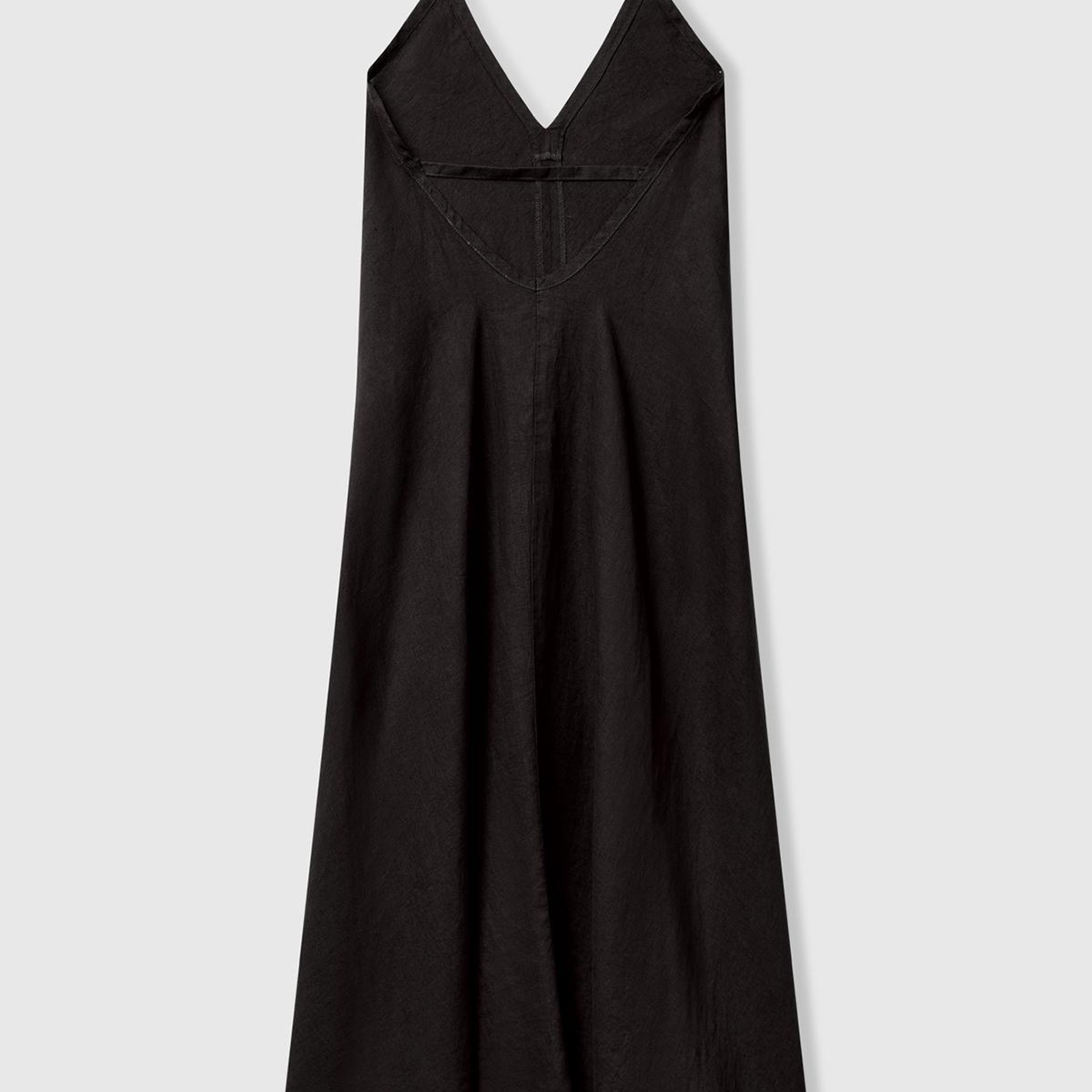 Kadın Siyah %100 Keten Sırtı Açık Uzun Elbise