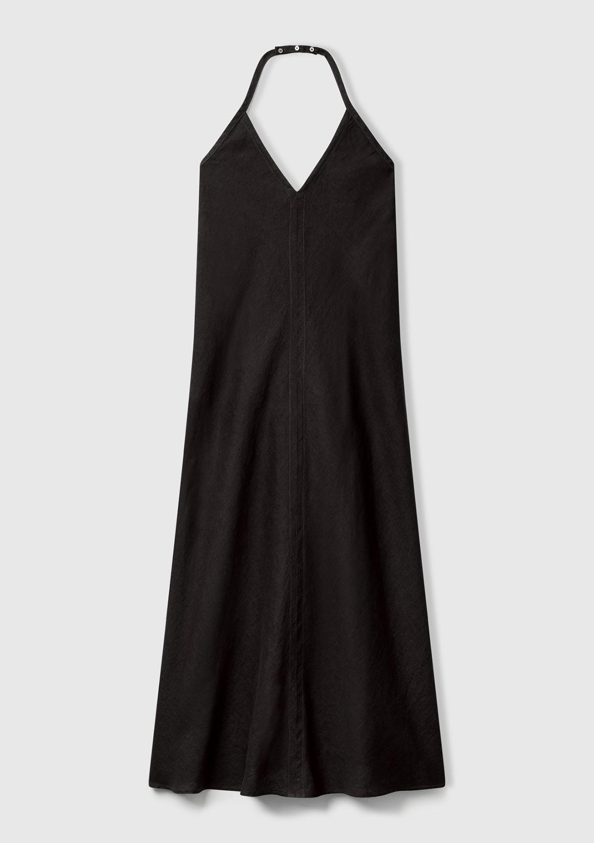 Kadın Siyah %100 Keten Sırtı Açık Uzun Elbise