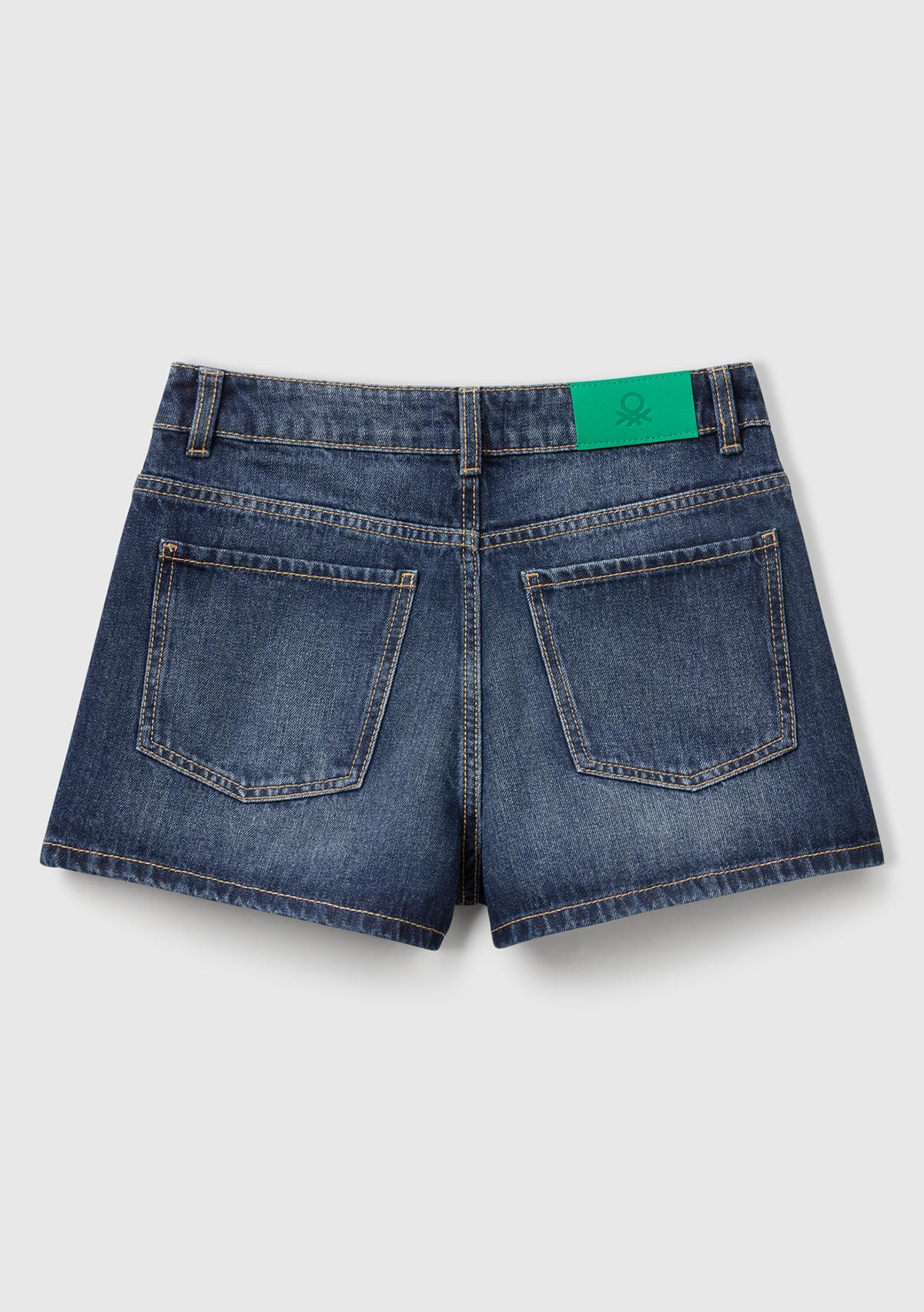 Kadın Koyu Mavi %100 Koton 5 Cepli Denim Şort