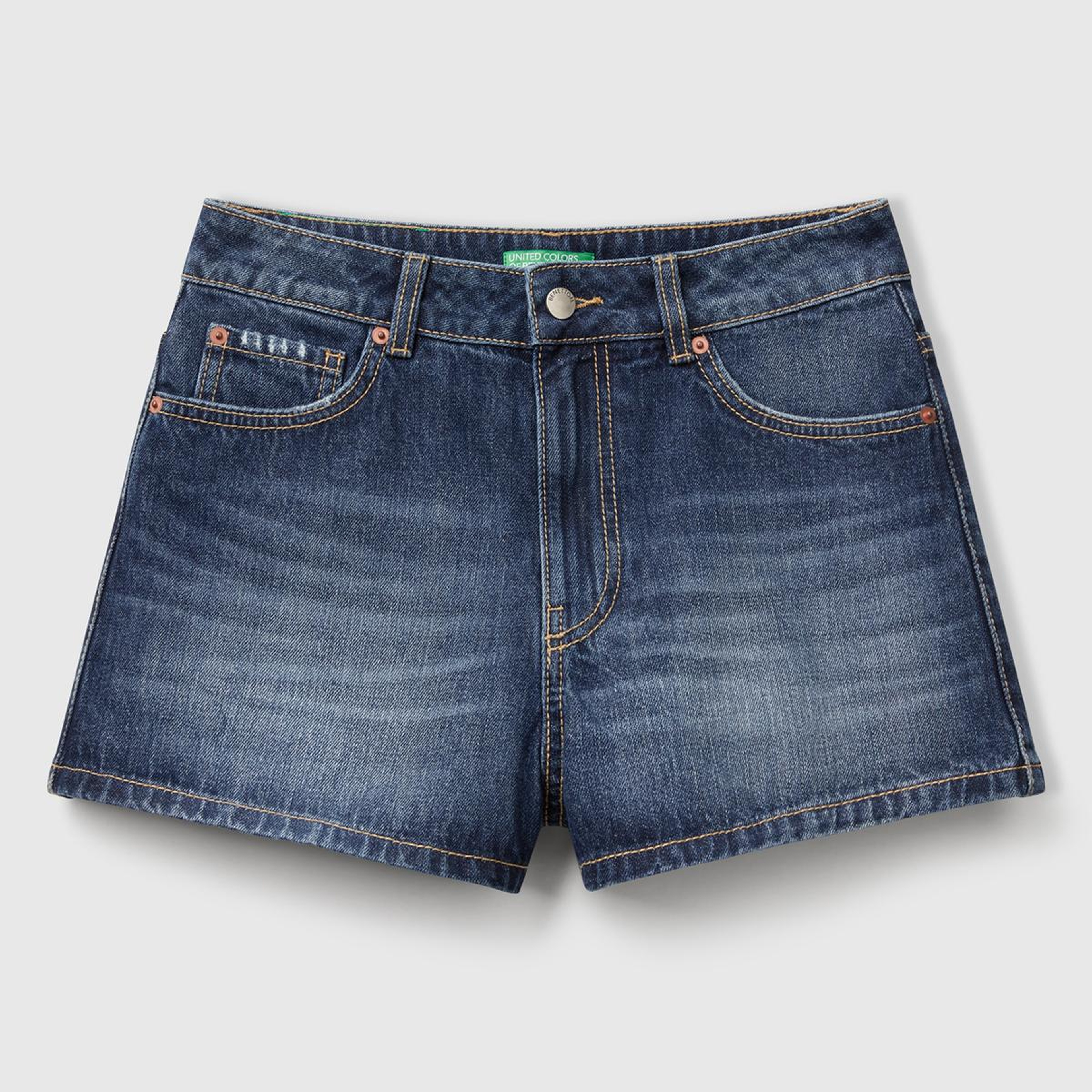 Kadın Koyu Mavi %100 Koton 5 Cepli Denim Şort