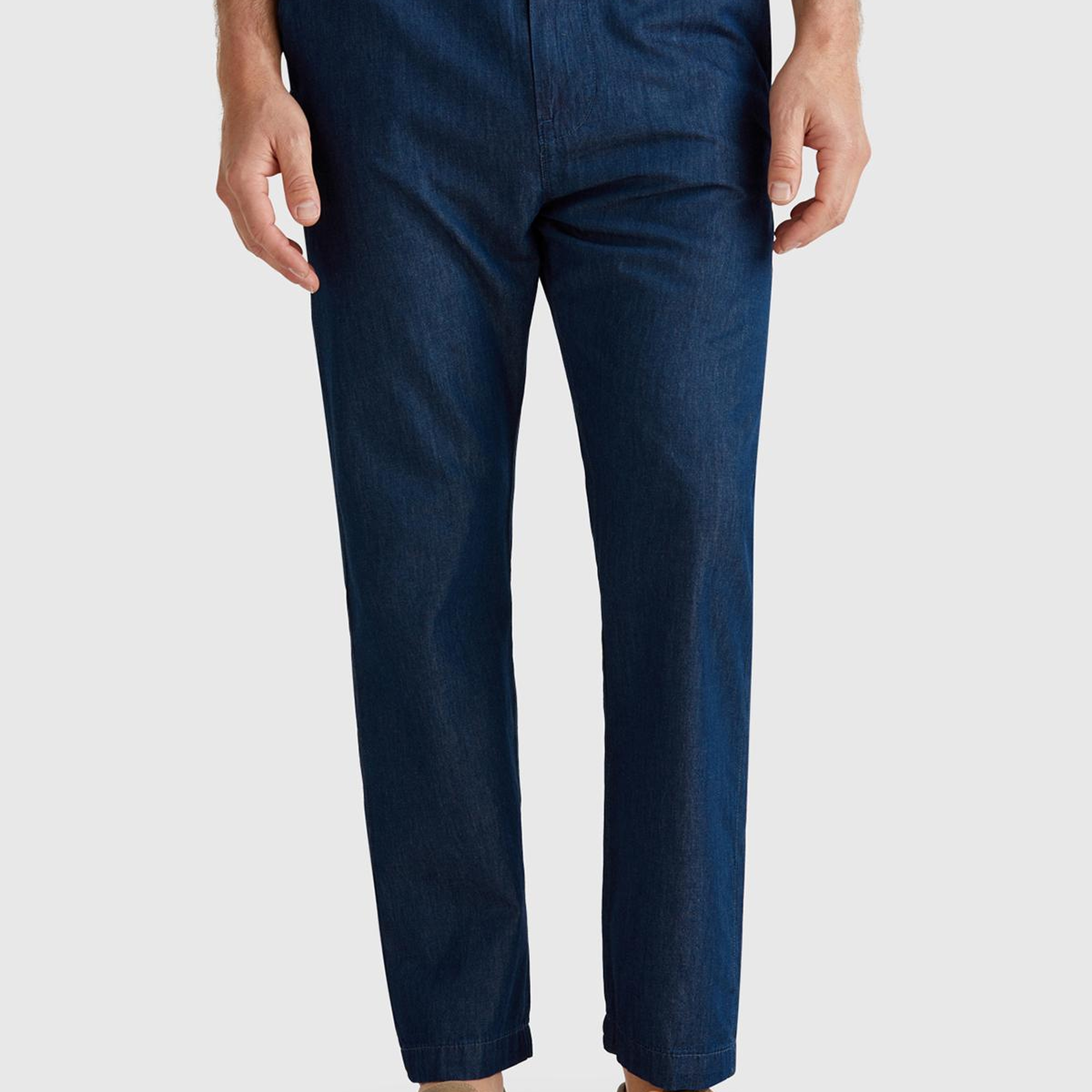 Erkek Koyu Mavi %100 Koton Beli Lastikli Şamre Denim Pantolon