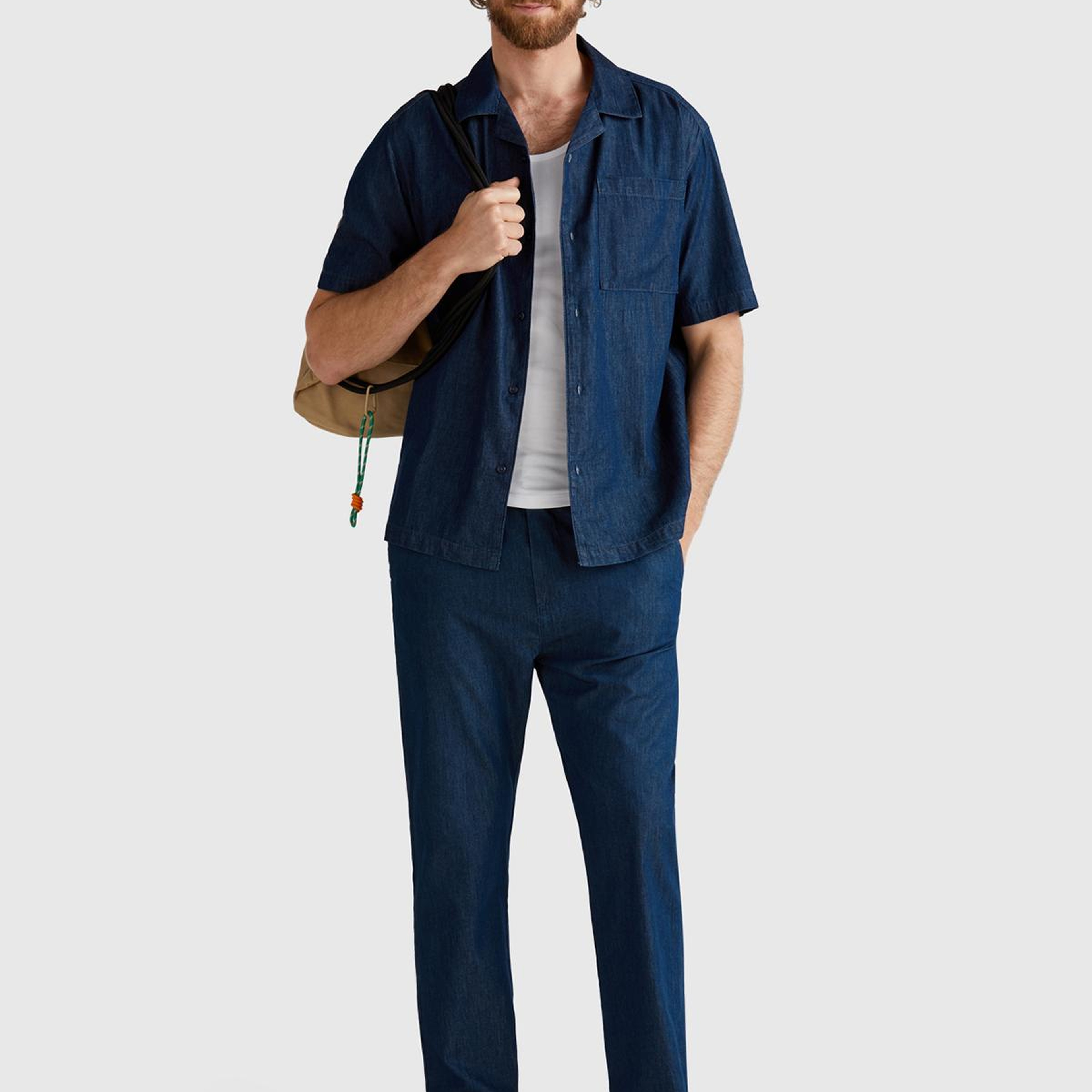 Erkek Koyu Mavi %100 Koton Beli Lastikli Şamre Denim Pantolon