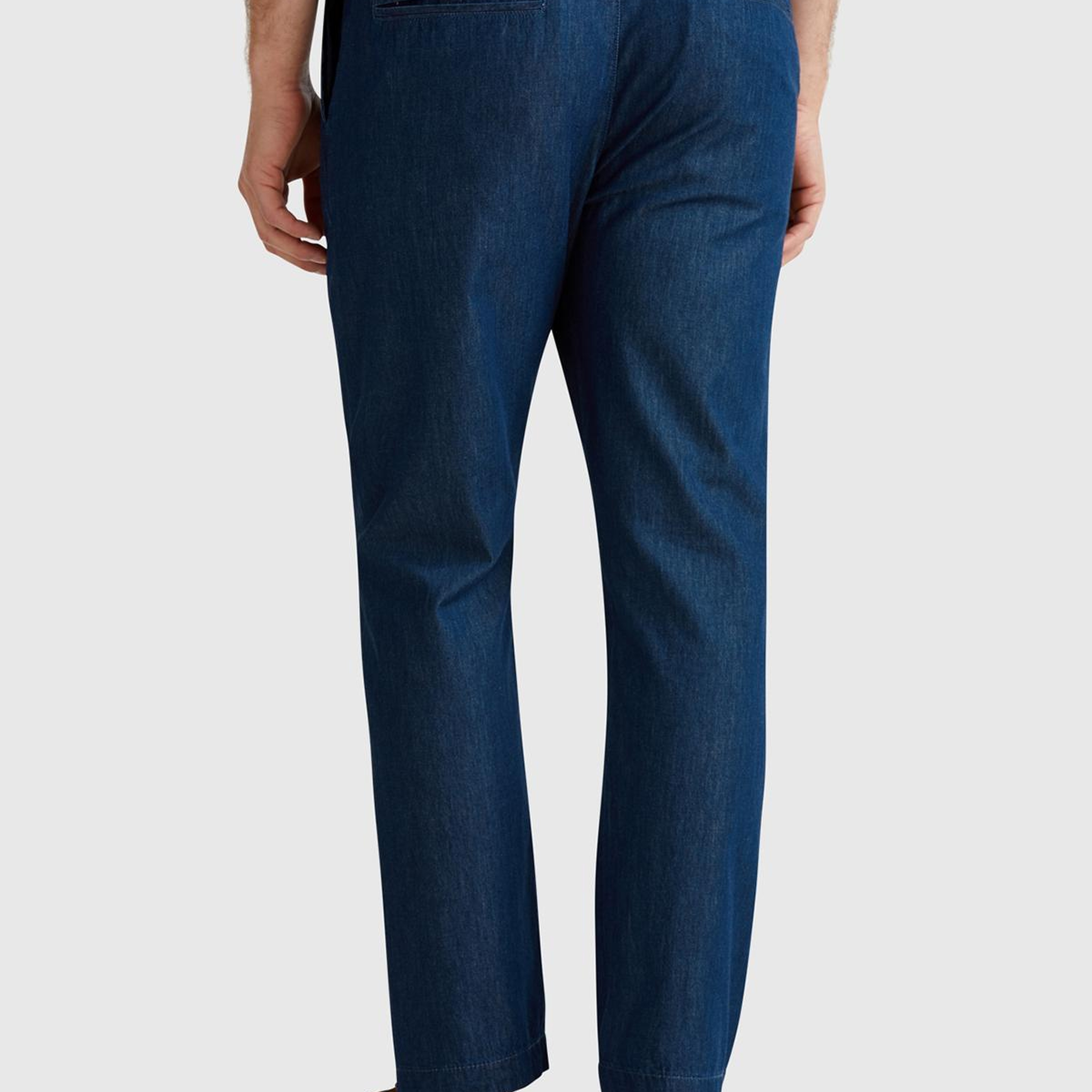 Erkek Koyu Mavi %100 Koton Beli Lastikli Şamre Denim Pantolon