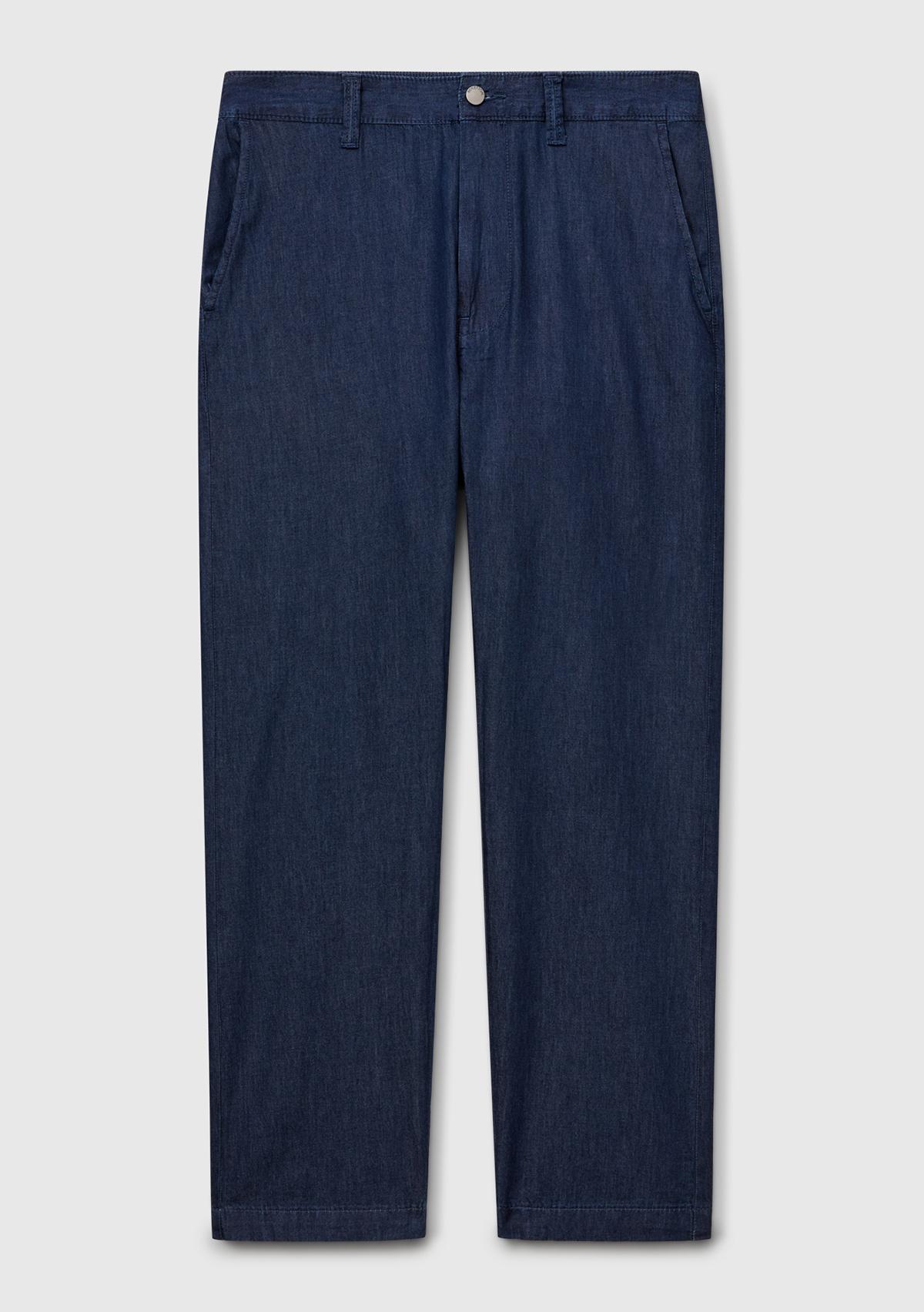 Erkek Koyu Mavi %100 Koton Beli Lastikli Şamre Denim Pantolon