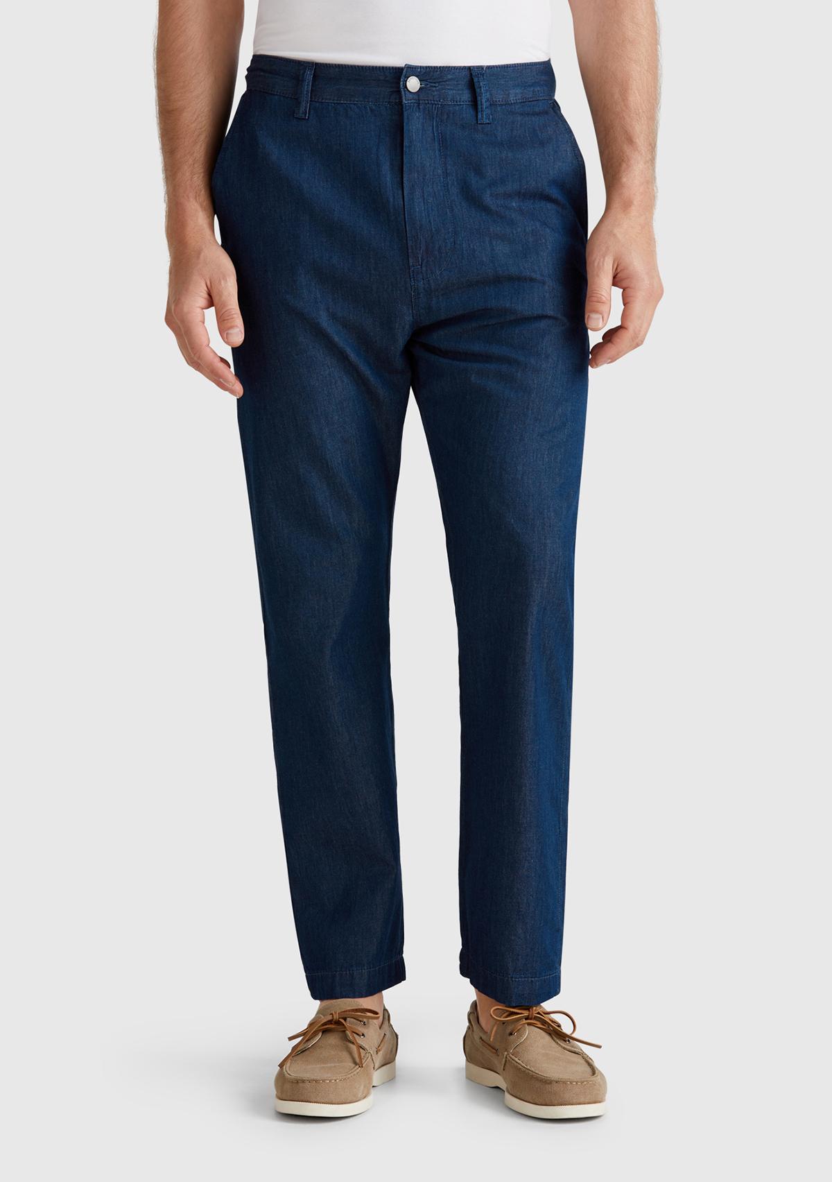 Erkek Koyu Mavi %100 Koton Beli Lastikli Şamre Denim Pantolon