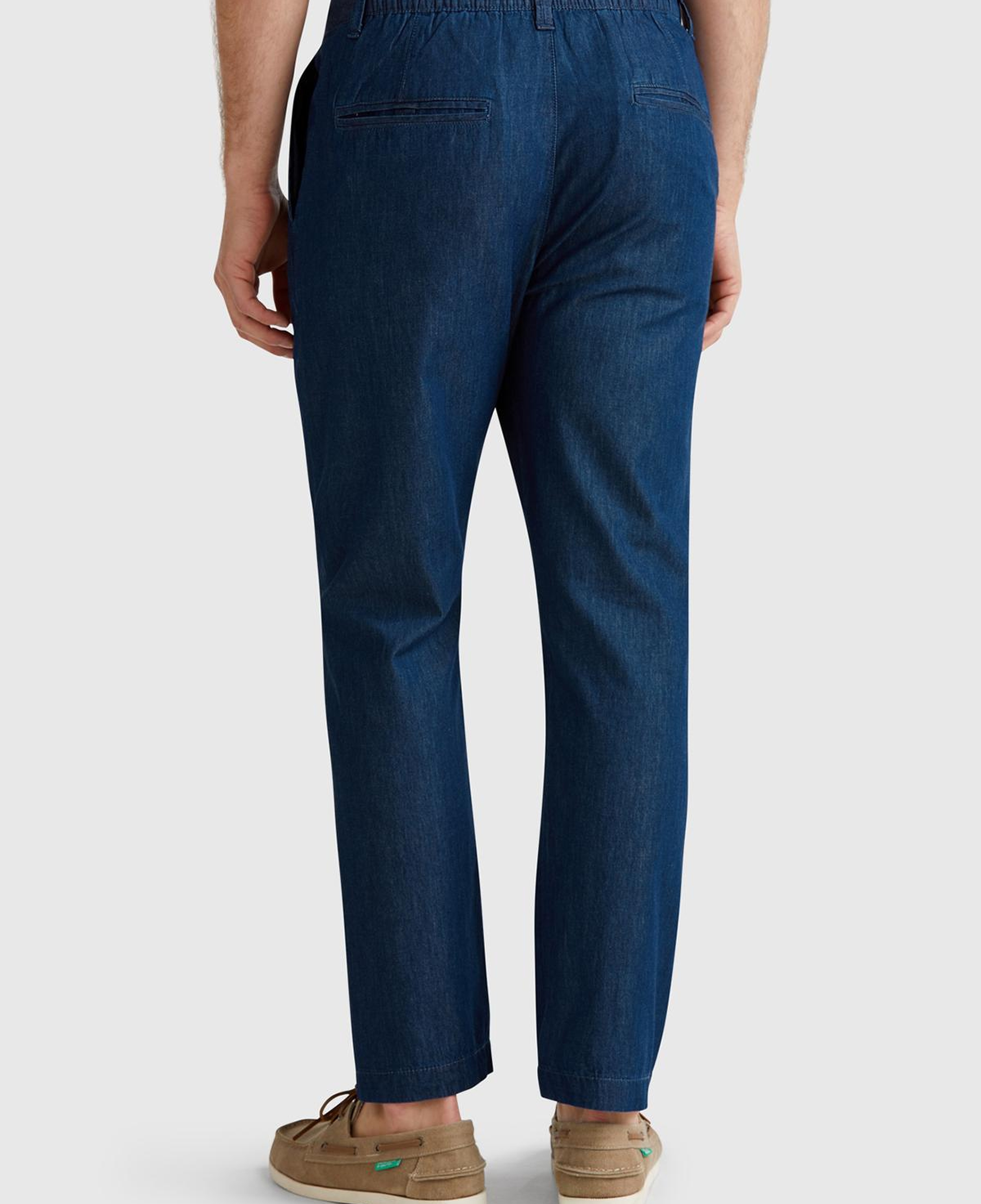 Erkek Koyu Mavi %100 Koton Beli Lastikli Şamre Denim Pantolon