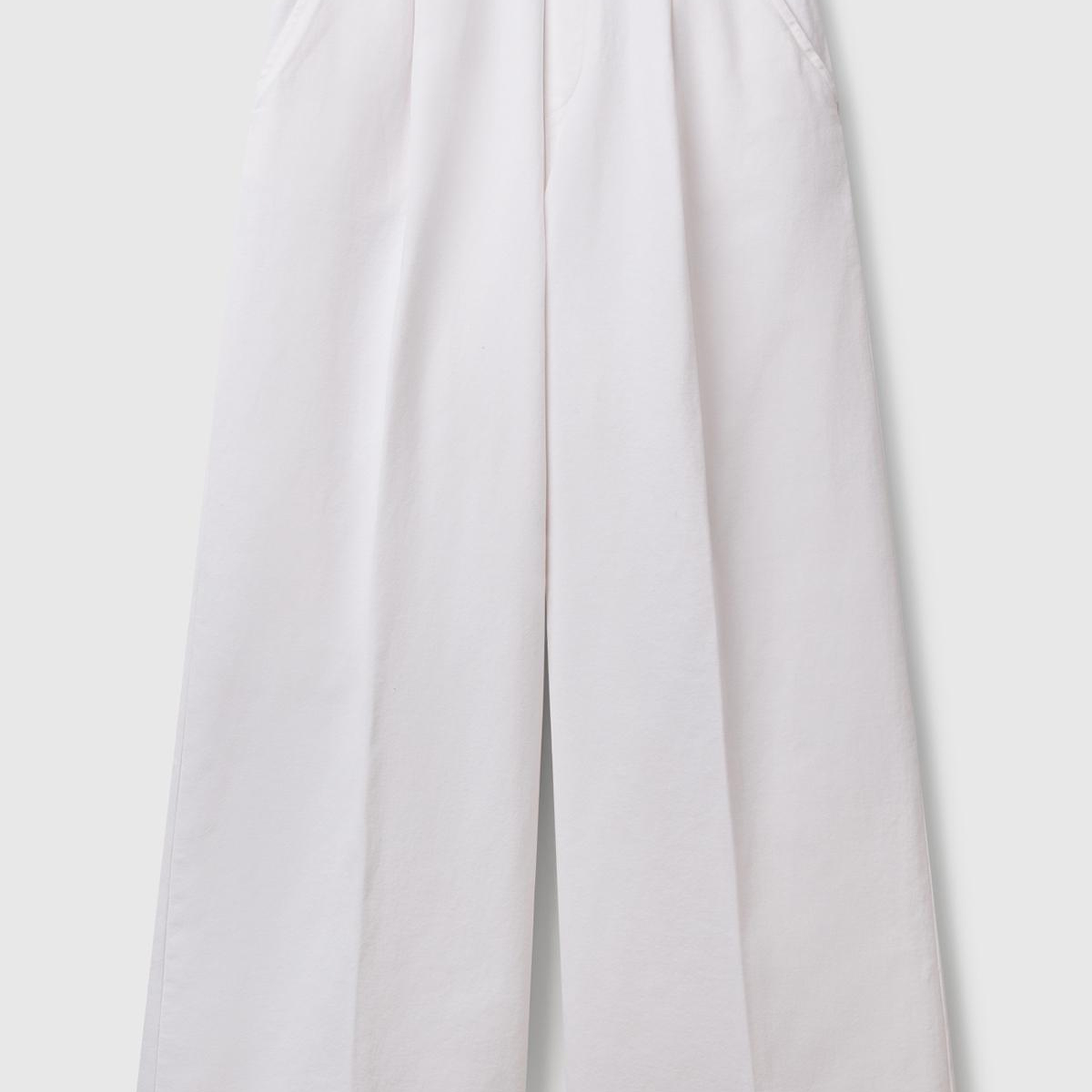 Kadın Beyaz %100 Pamuk Arka Beli Lastikli Palazzo Pantolon