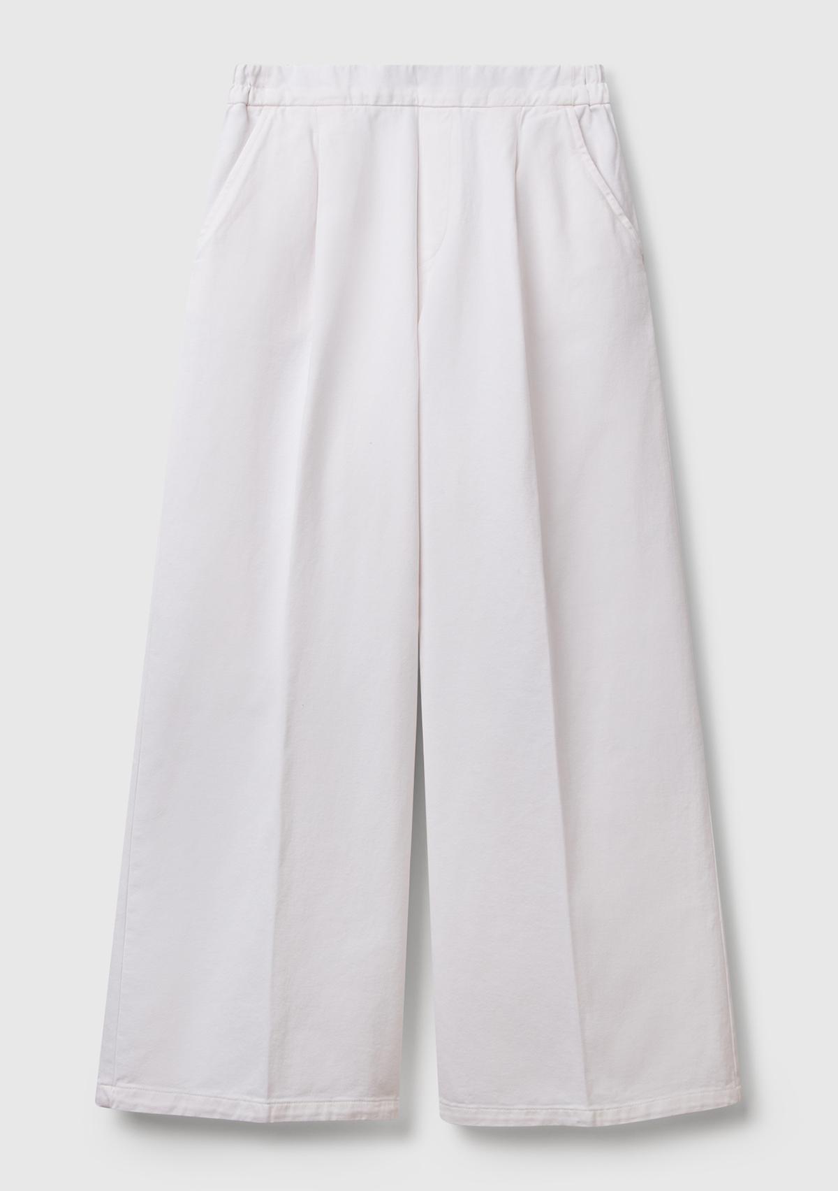 Kadın Beyaz %100 Pamuk Arka Beli Lastikli Palazzo Pantolon