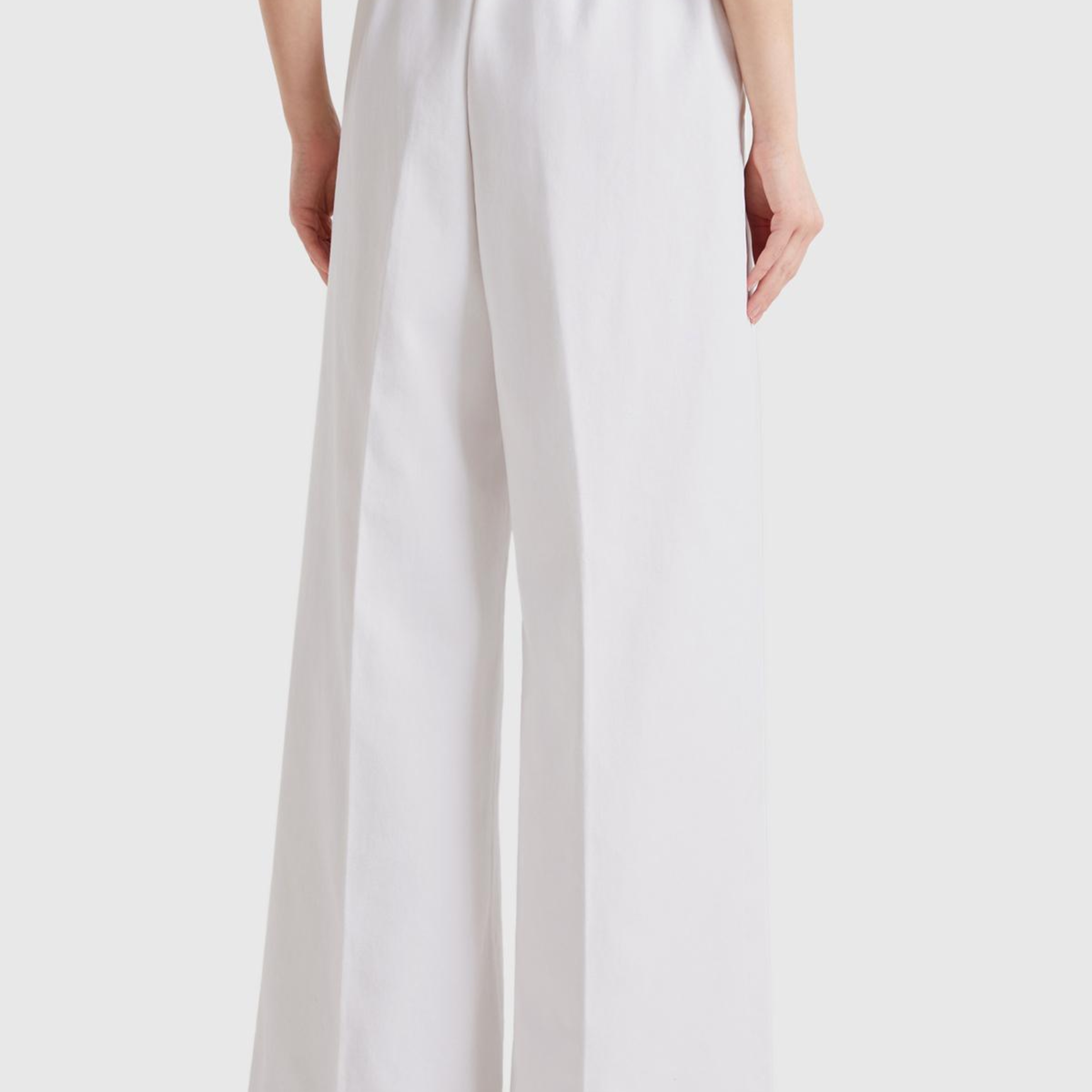 Kadın Beyaz %100 Pamuk Arka Beli Lastikli Palazzo Pantolon