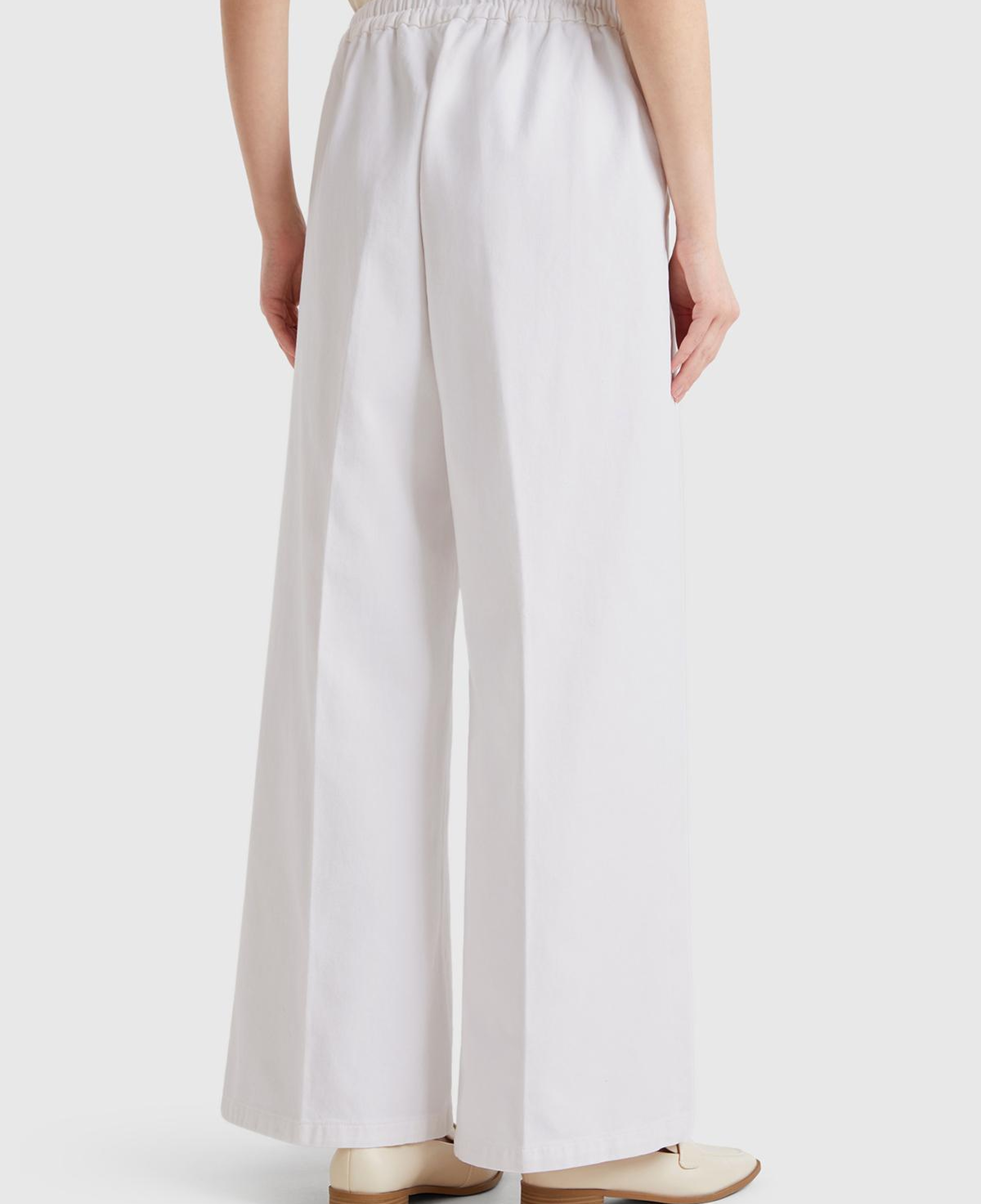 Kadın Beyaz %100 Pamuk Arka Beli Lastikli Palazzo Pantolon