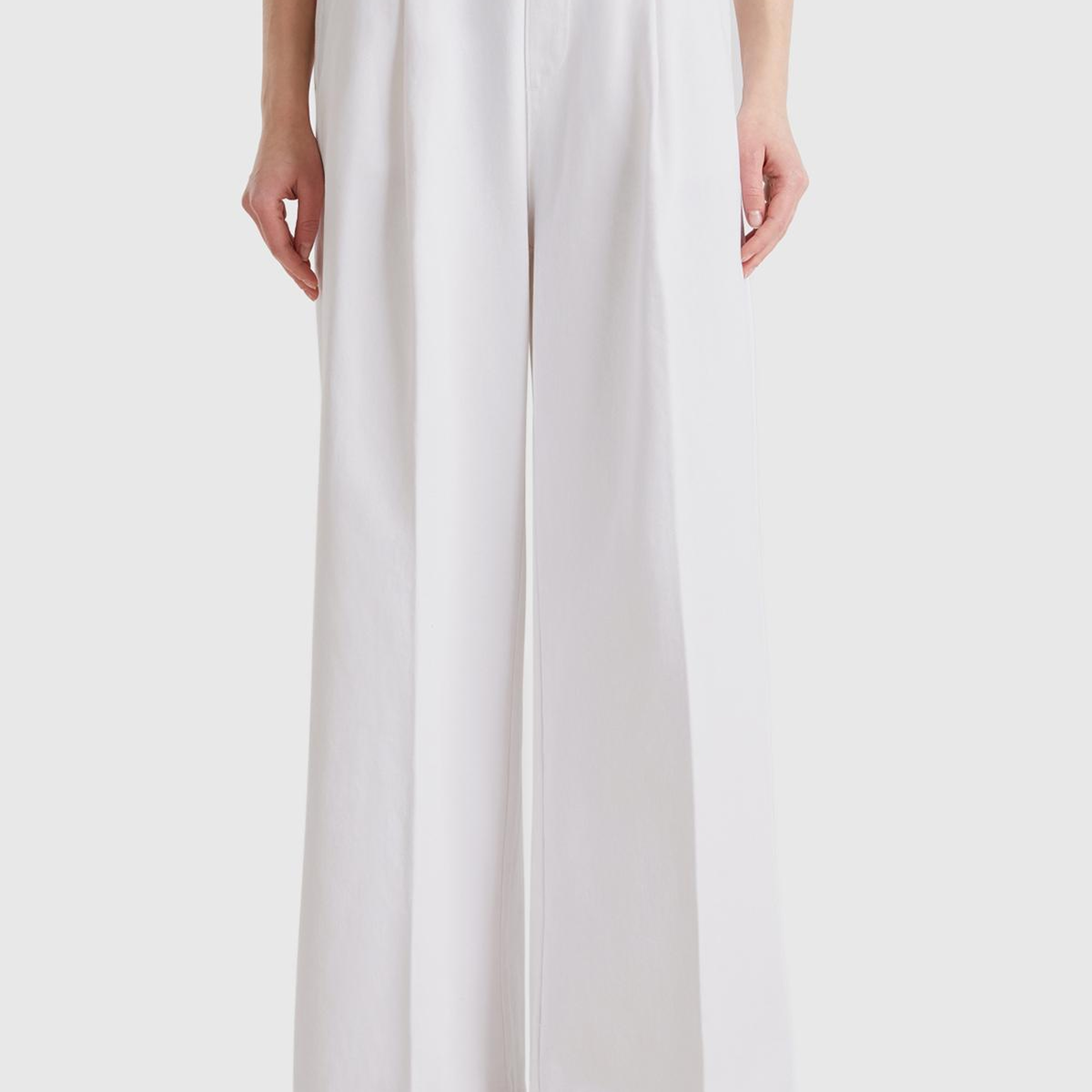 Kadın Beyaz %100 Pamuk Arka Beli Lastikli Palazzo Pantolon