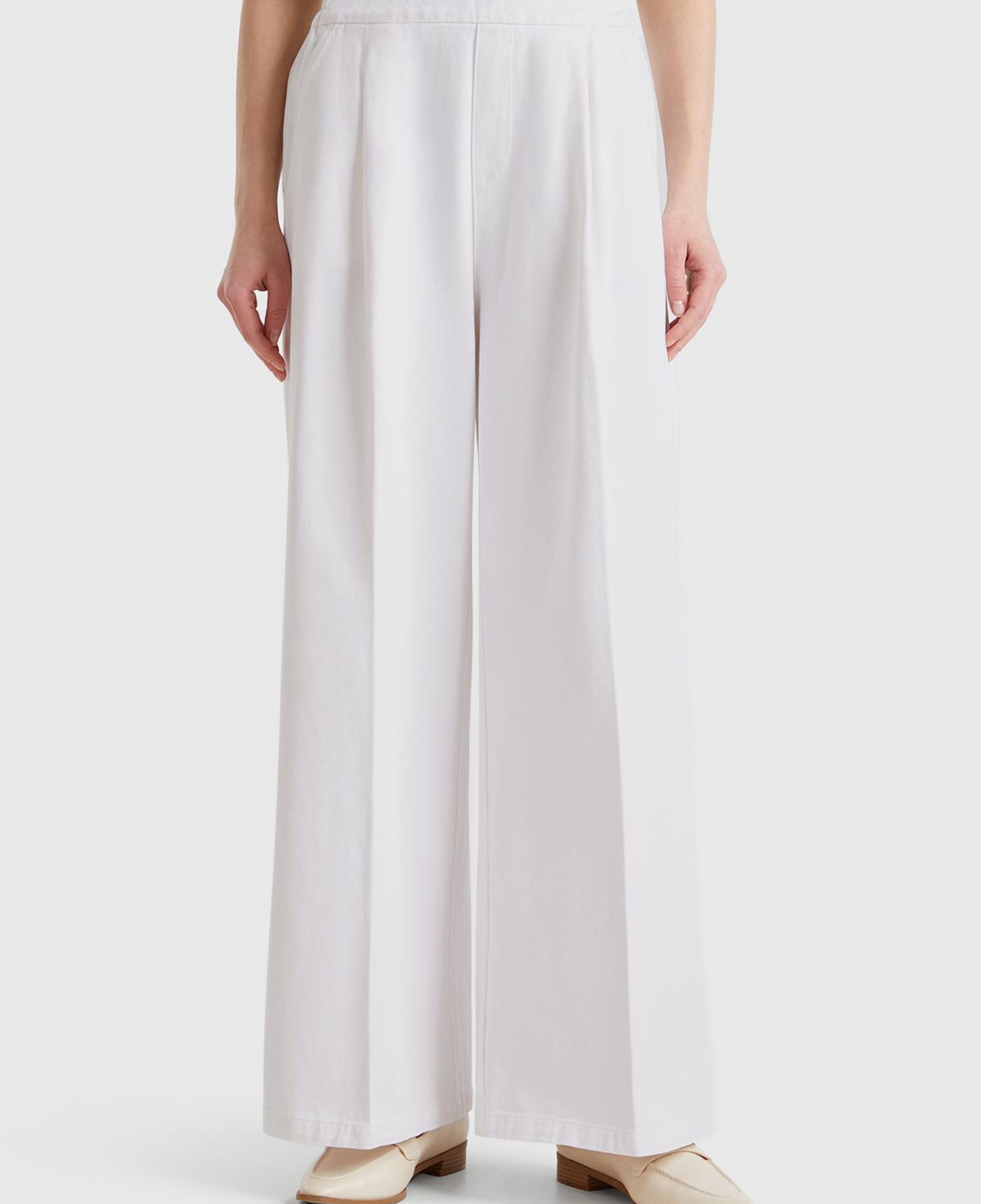 Kadın Beyaz %100 Pamuk Arka Beli Lastikli Palazzo Pantolon
