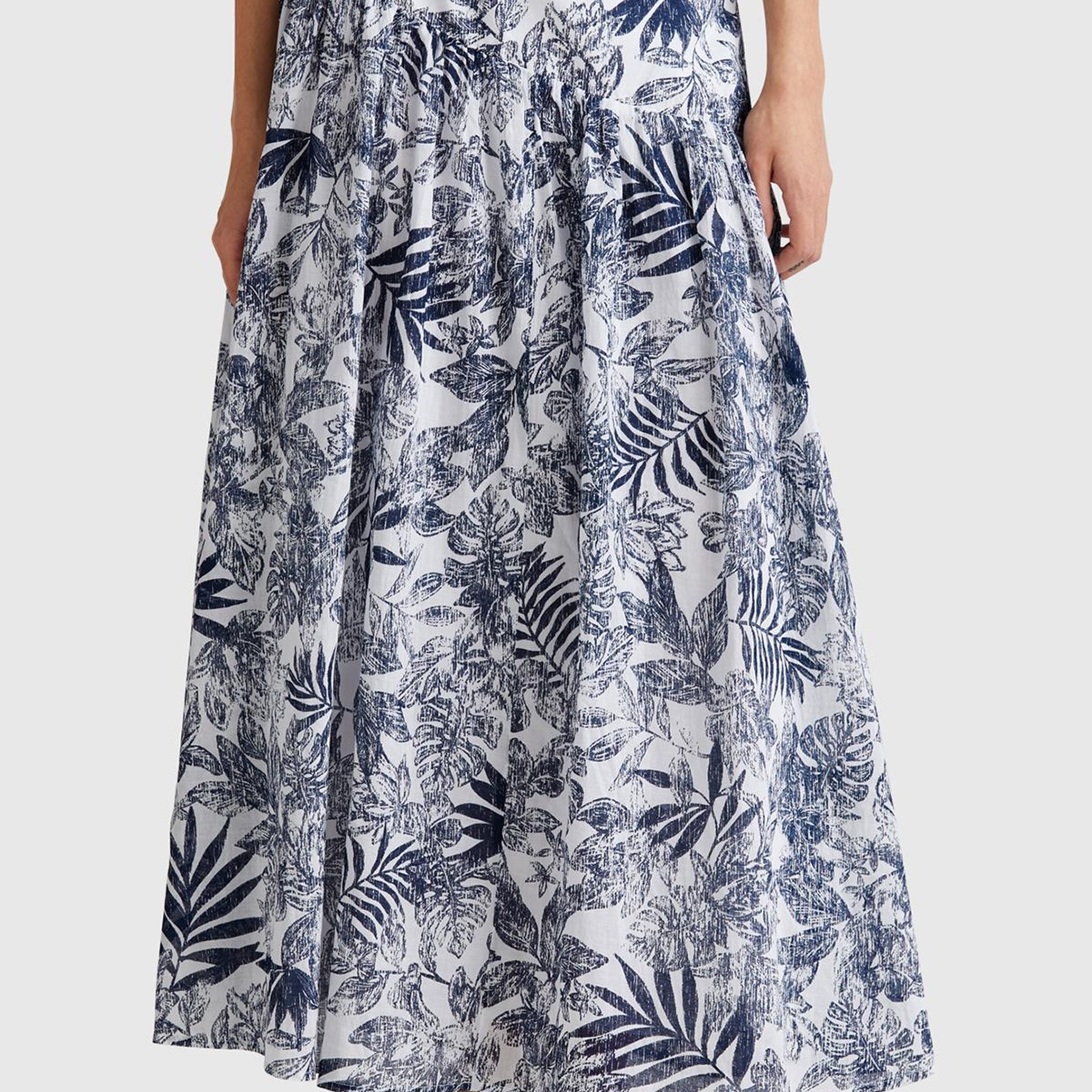 Kadın Mavi Mix %100 Koton Desenli Midi Boy Müslin Etek