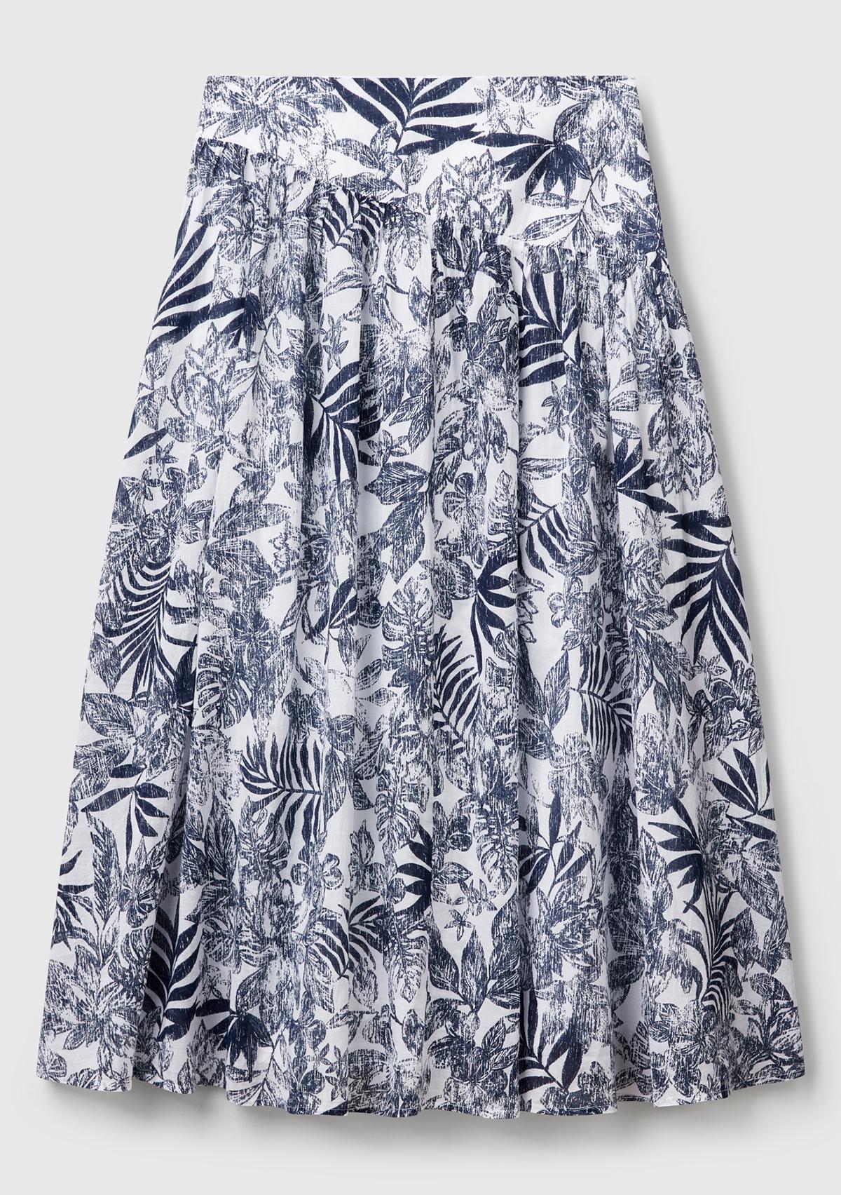 Kadın Mavi Mix %100 Koton Desenli Midi Boy Müslin Etek