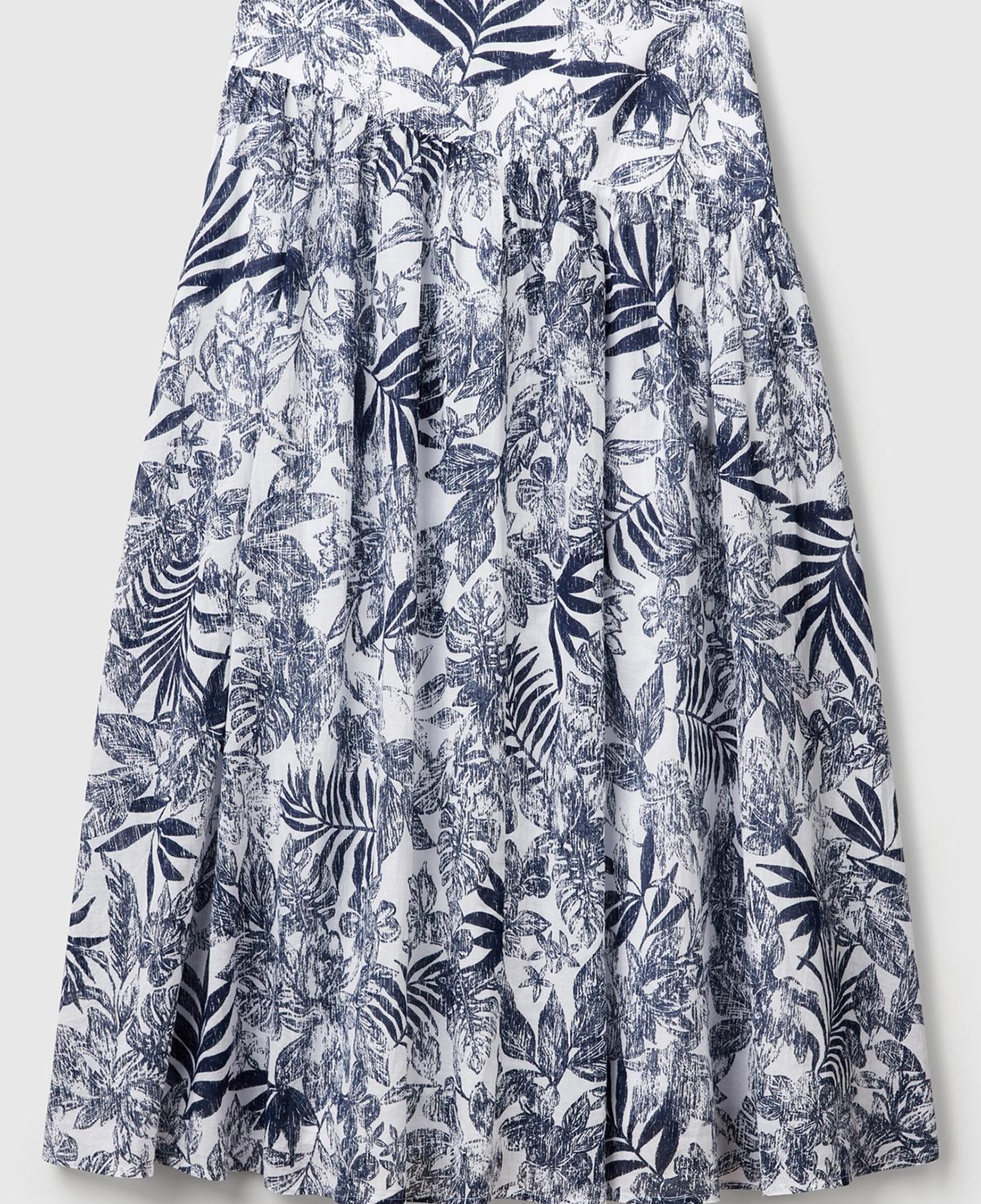 Kadın Mavi Mix %100 Koton Desenli Midi Boy Müslin Etek