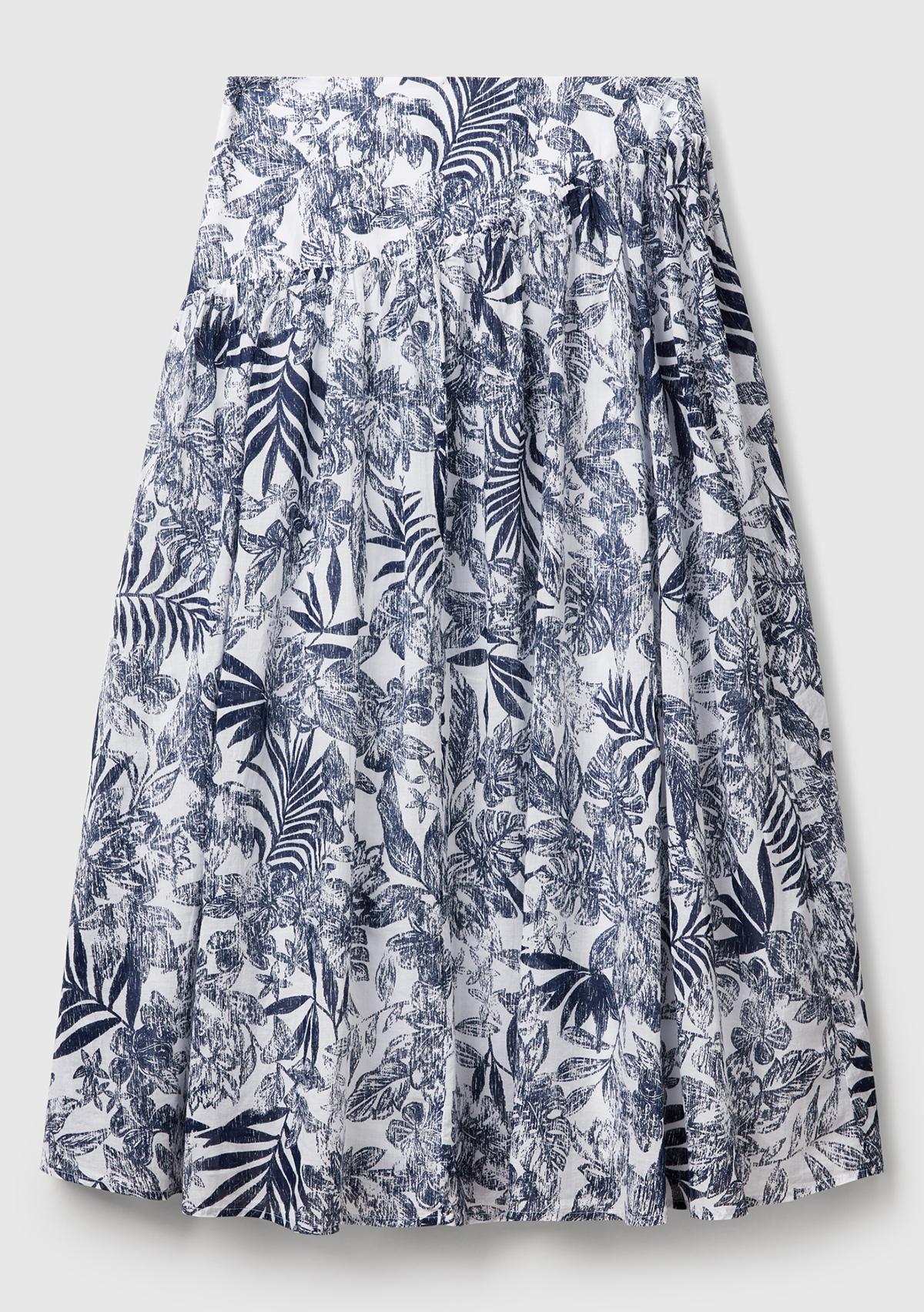 Kadın Mavi Mix %100 Koton Desenli Midi Boy Müslin Etek