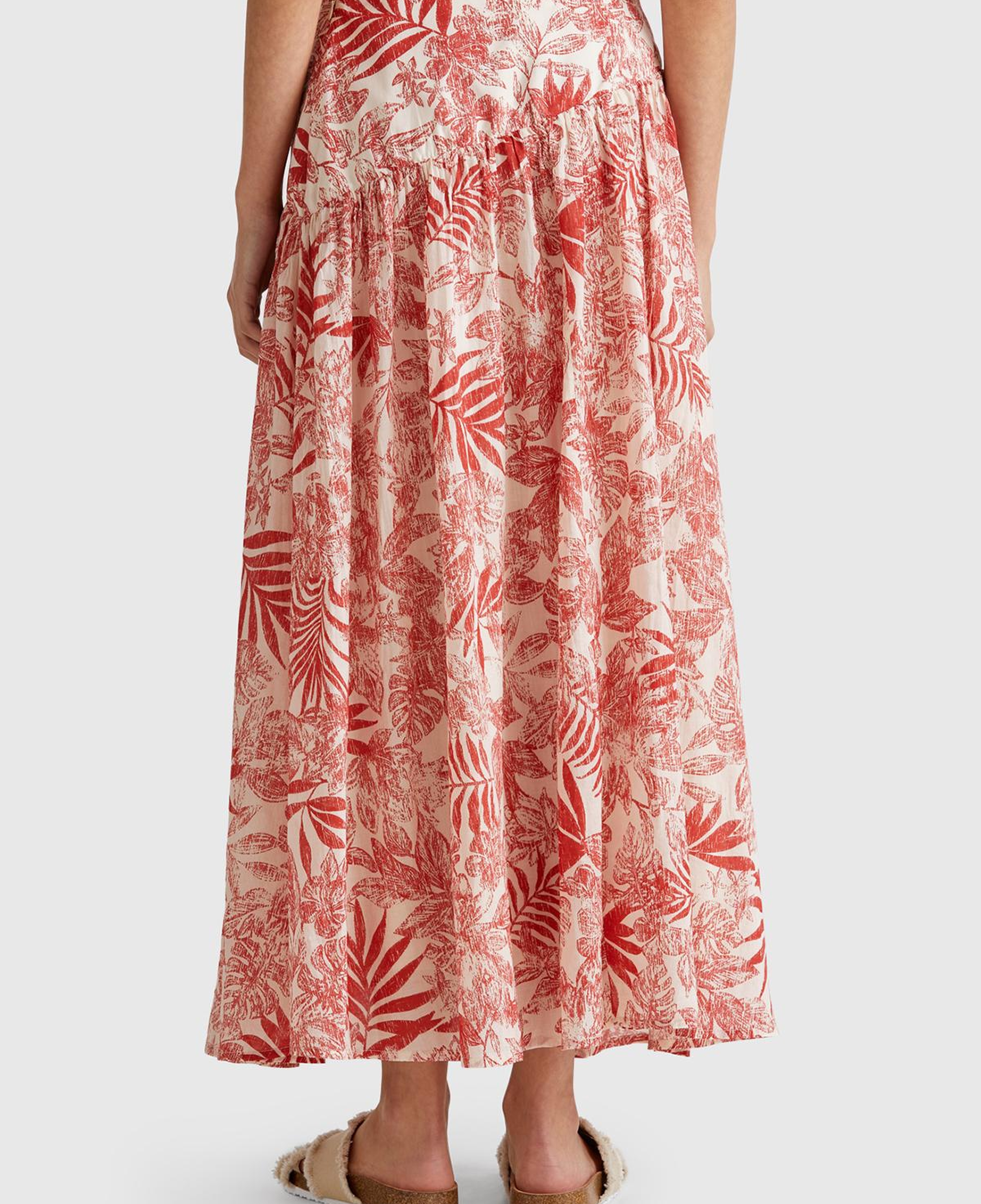 Kadın Mercan %100 Koton Desenli Midi Boy Müslin Etek