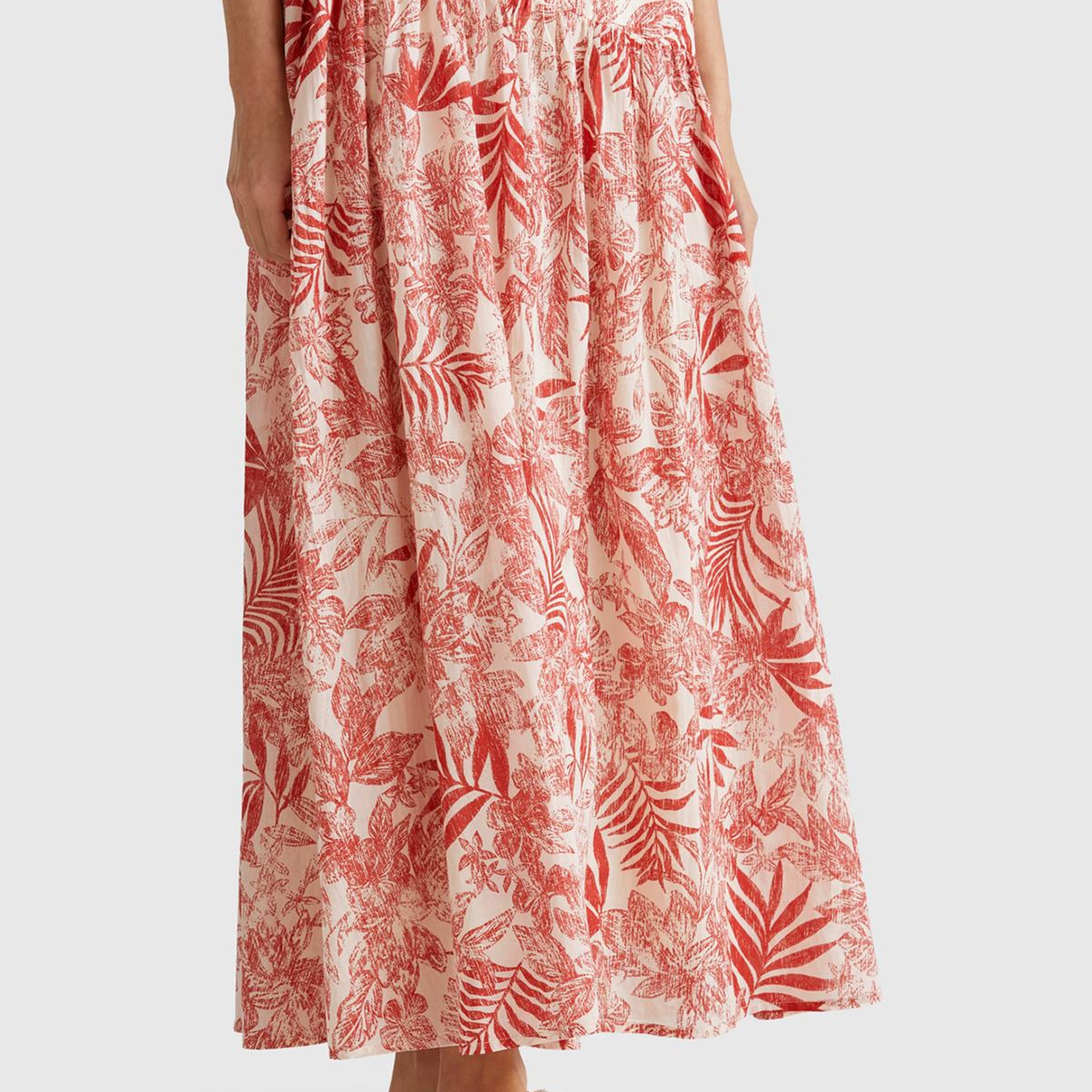 Kadın Mercan %100 Koton Desenli Midi Boy Müslin Etek