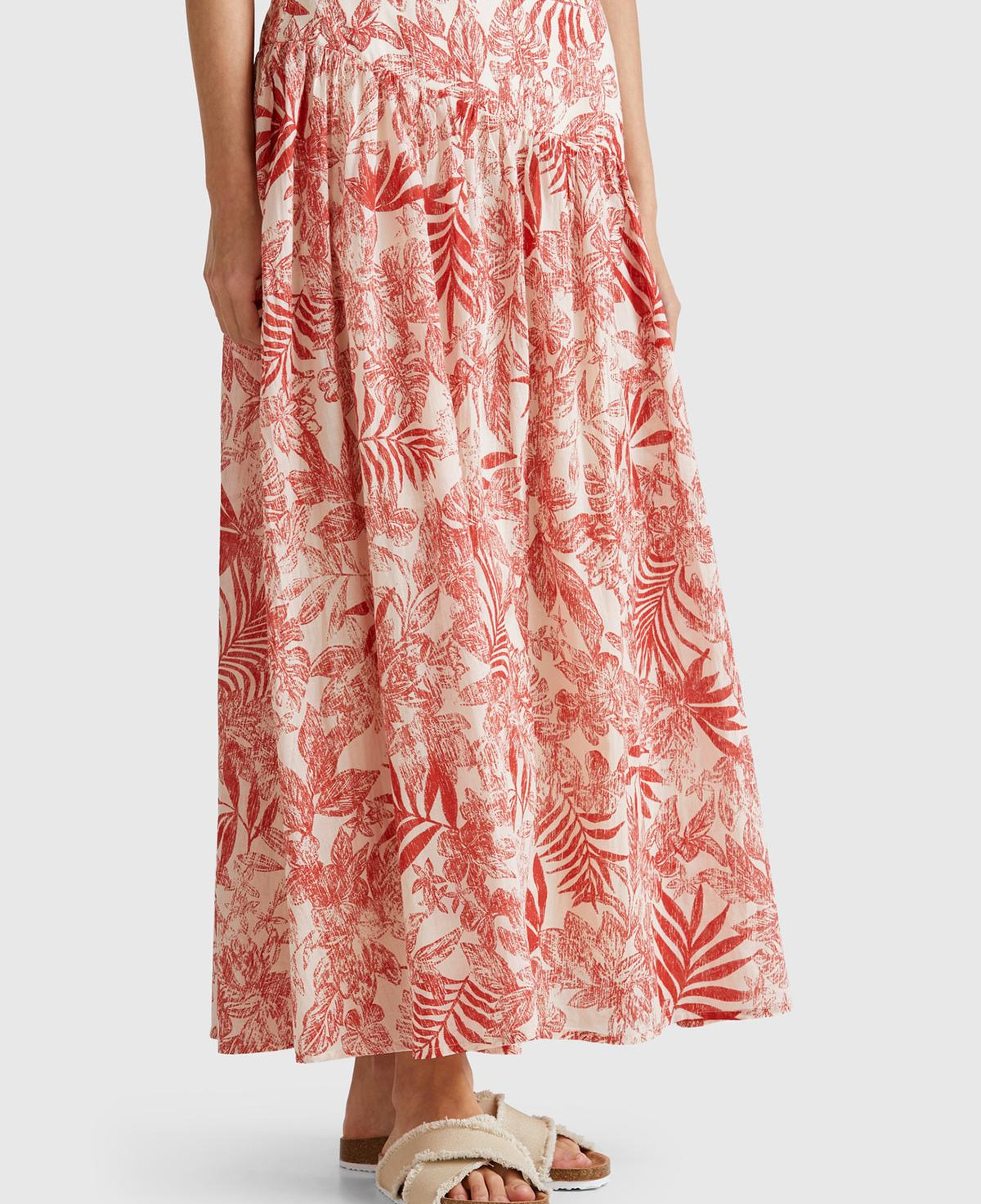 Kadın Mercan %100 Koton Desenli Midi Boy Müslin Etek