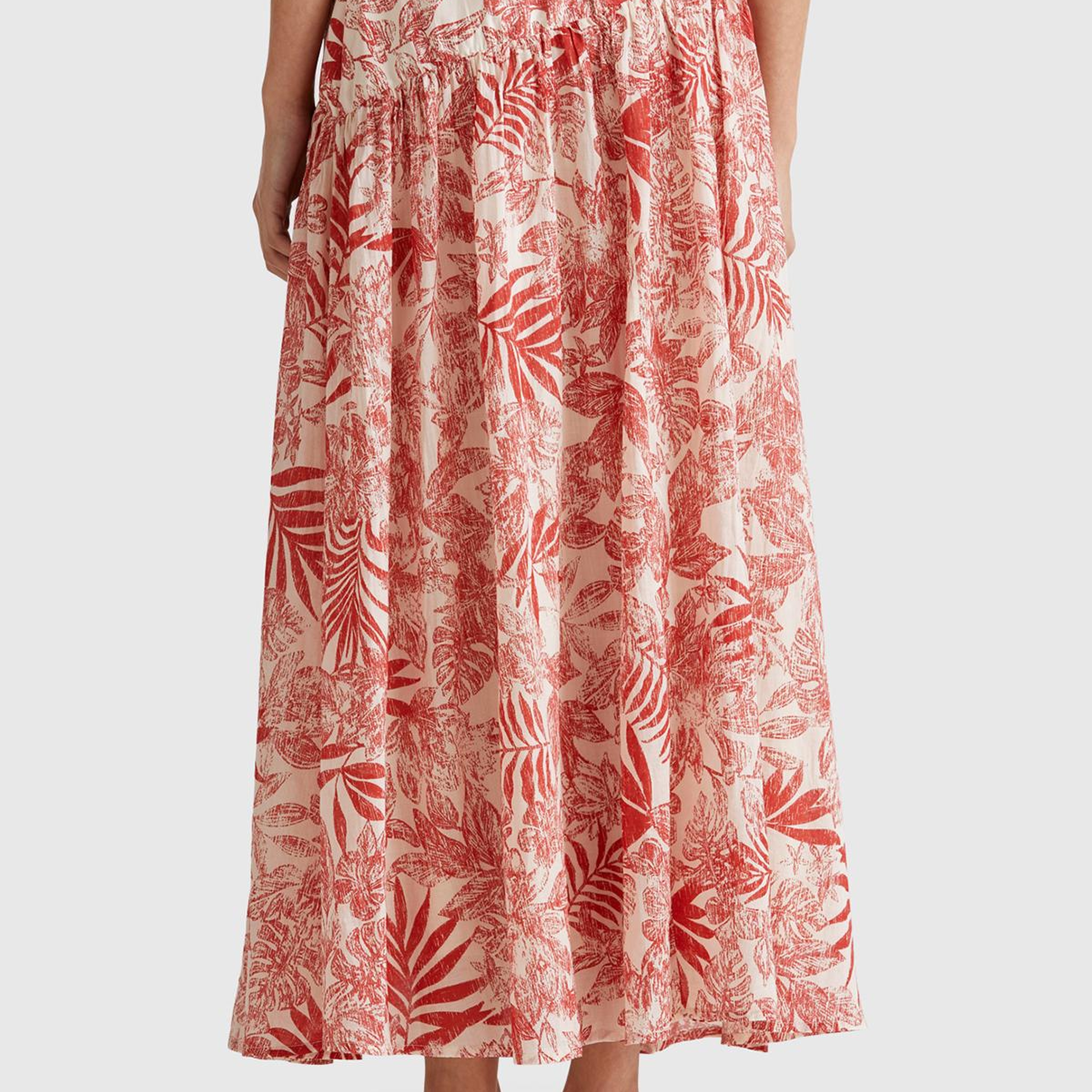 Kadın Mercan %100 Koton Desenli Midi Boy Müslin Etek