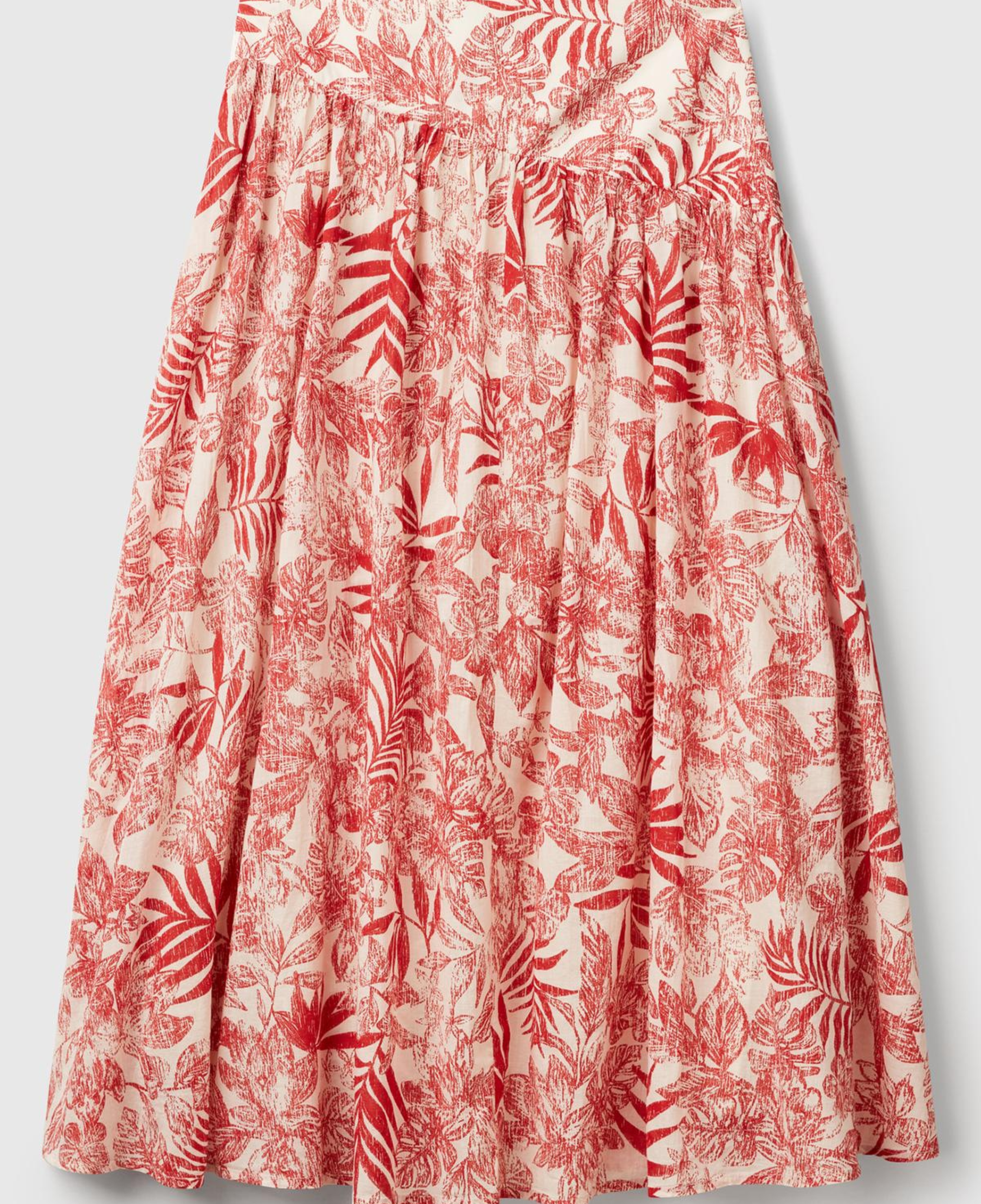 Kadın Mercan %100 Koton Desenli Midi Boy Müslin Etek