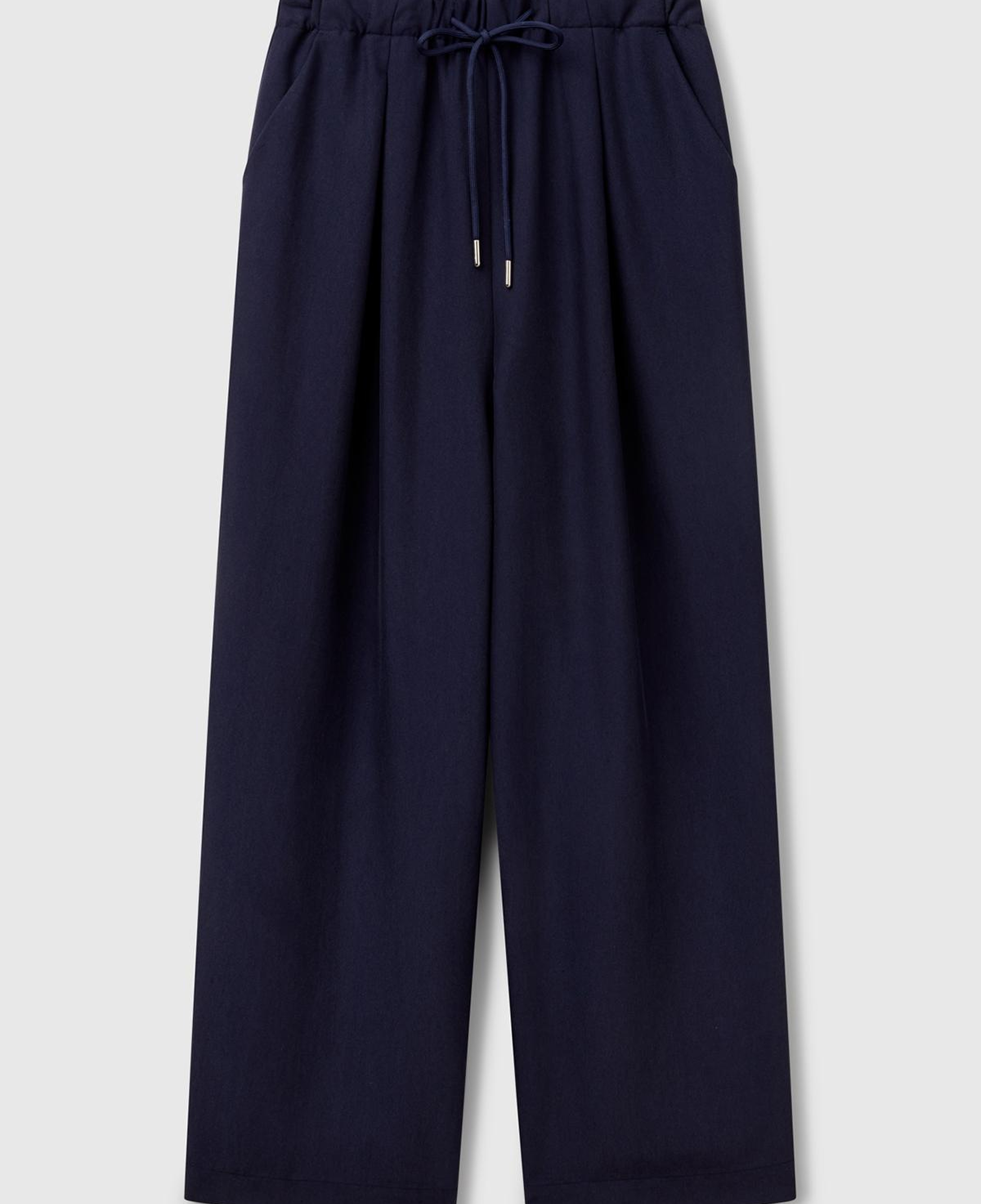 Kadın Lacivert Liyosel Karışımlı Beli Lastikli Geniş Paça Pantolon