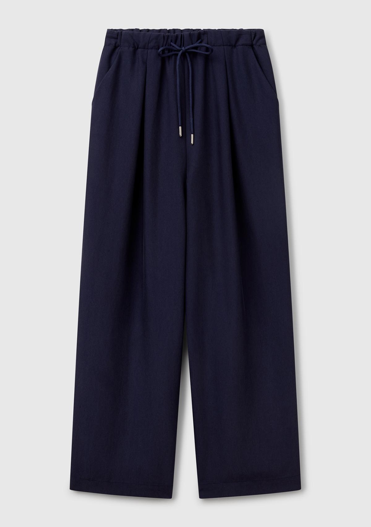 Kadın Lacivert Liyosel Karışımlı Beli Lastikli Geniş Paça Pantolon