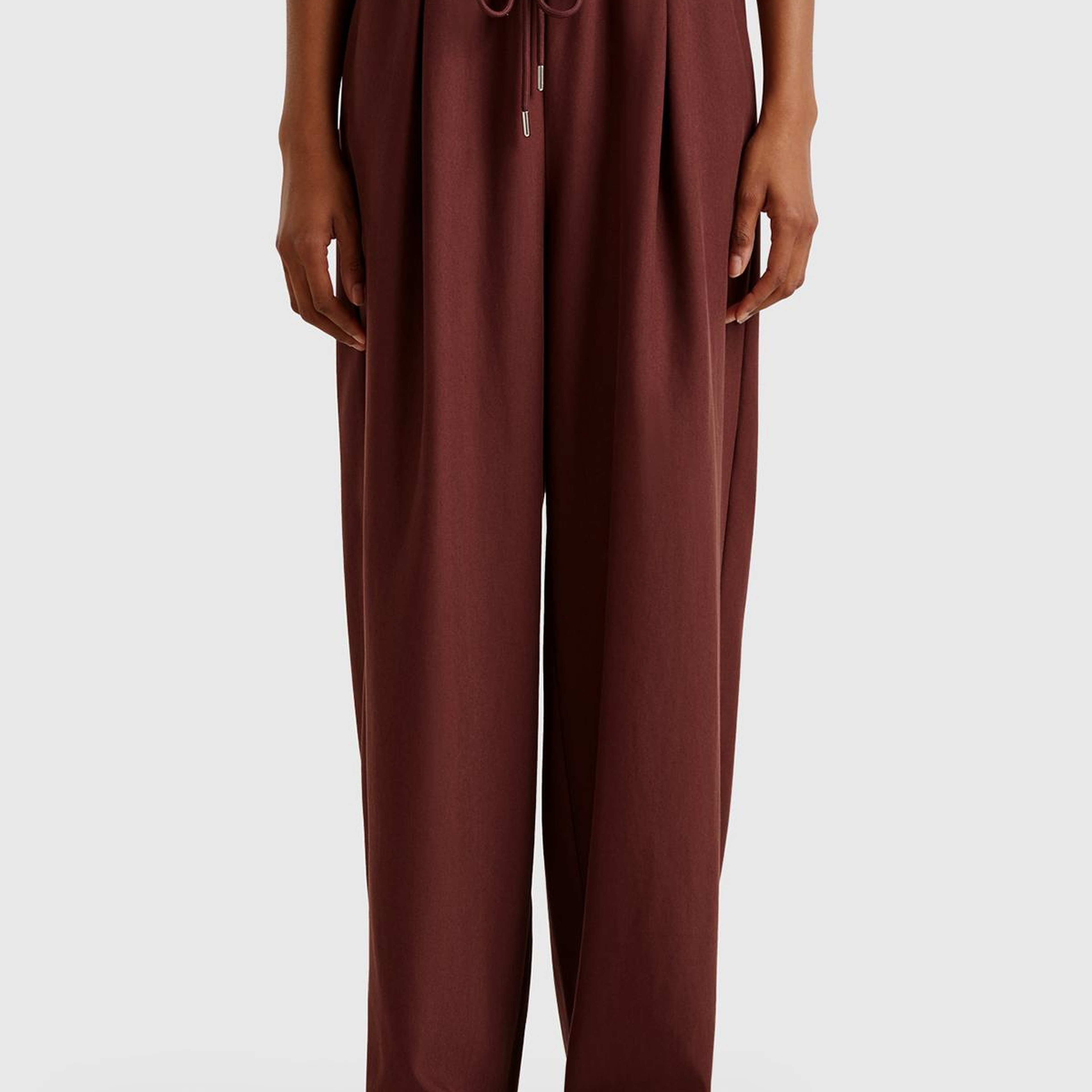 Kadın Kahverengi Liyosel Karışımlı Beli Lastikli Geniş Paça Pantolon