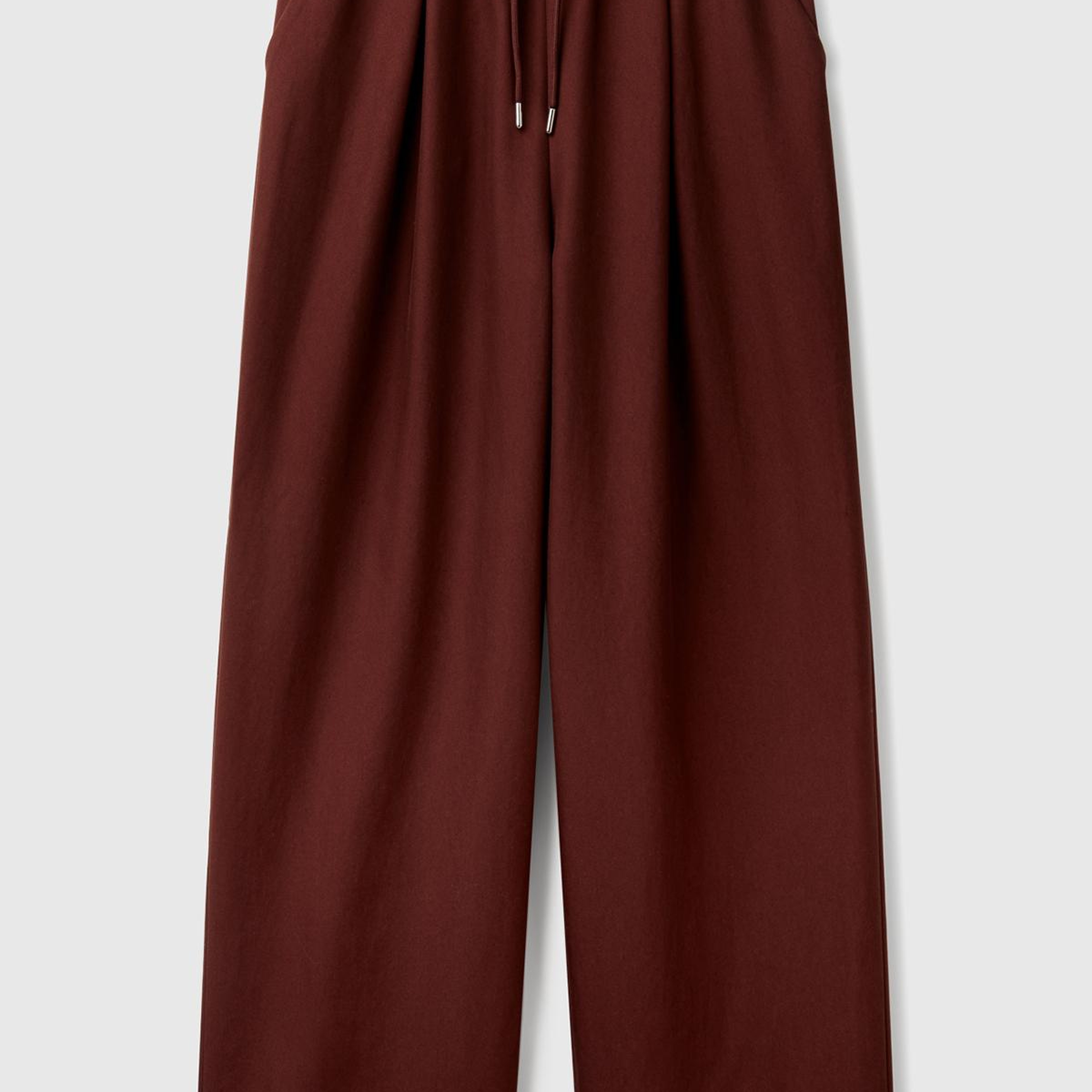 Kadın Kahverengi Liyosel Karışımlı Beli Lastikli Geniş Paça Pantolon