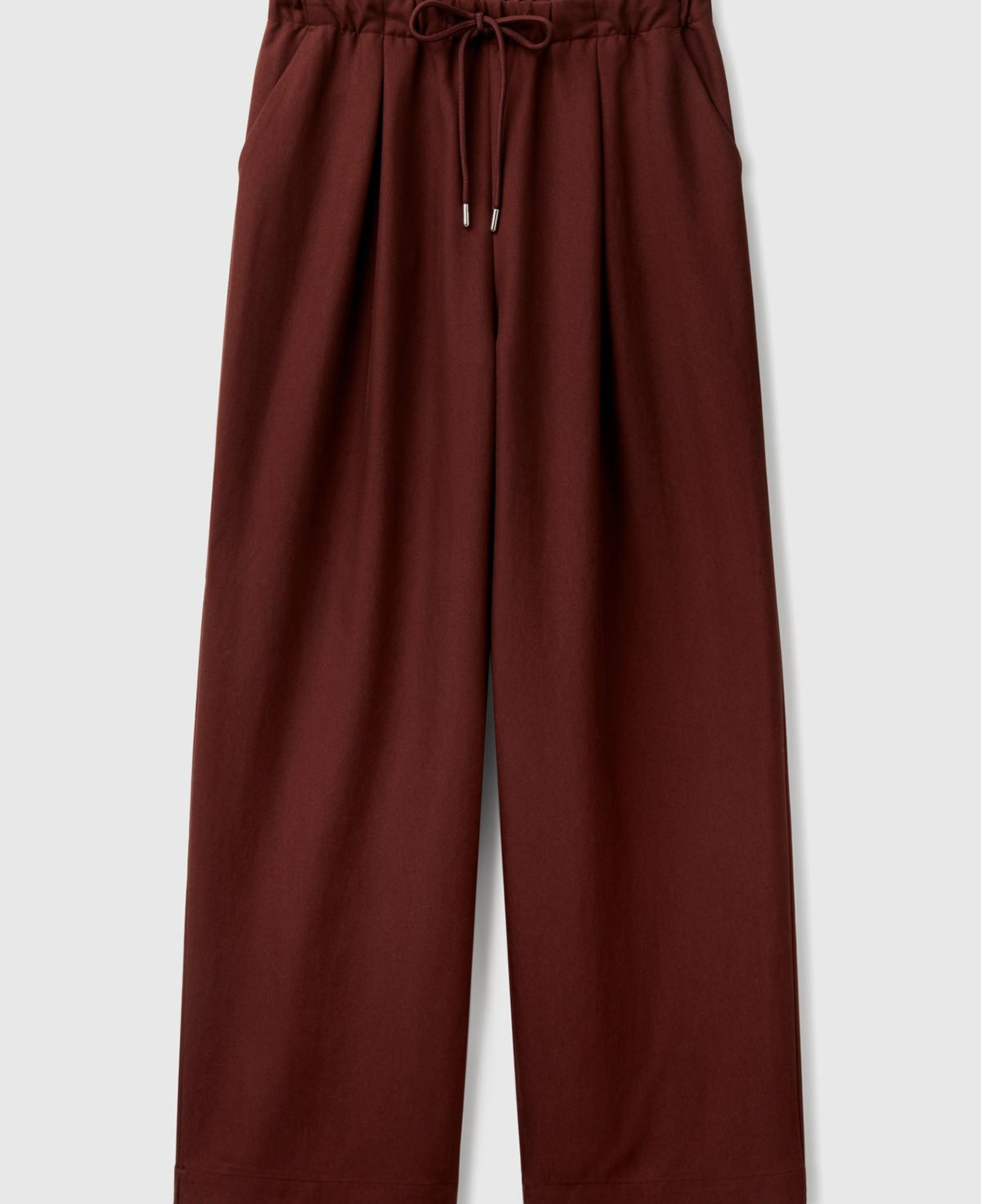 Kadın Kahverengi Liyosel Karışımlı Beli Lastikli Geniş Paça Pantolon