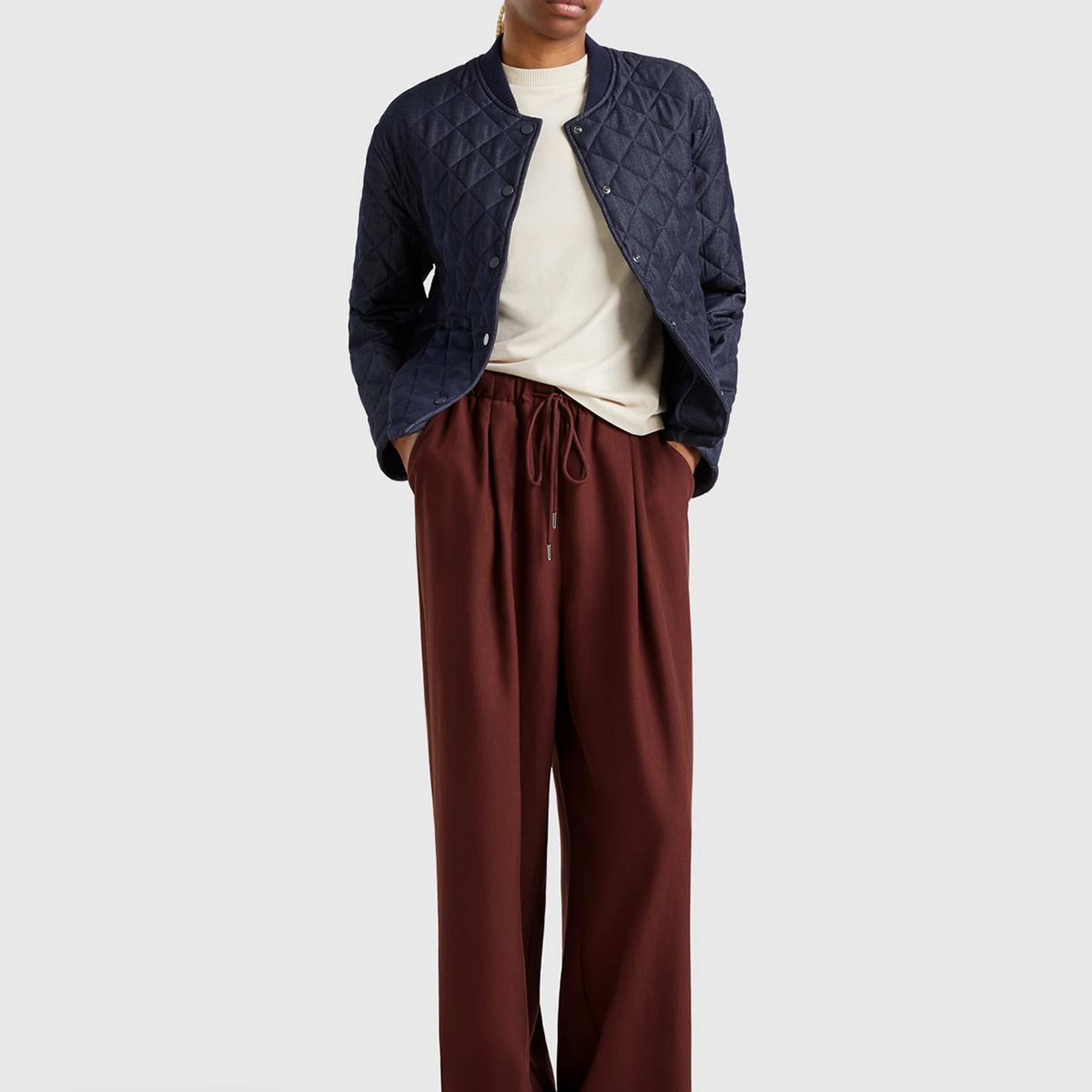 Kadın Kahverengi Liyosel Karışımlı Beli Lastikli Geniş Paça Pantolon