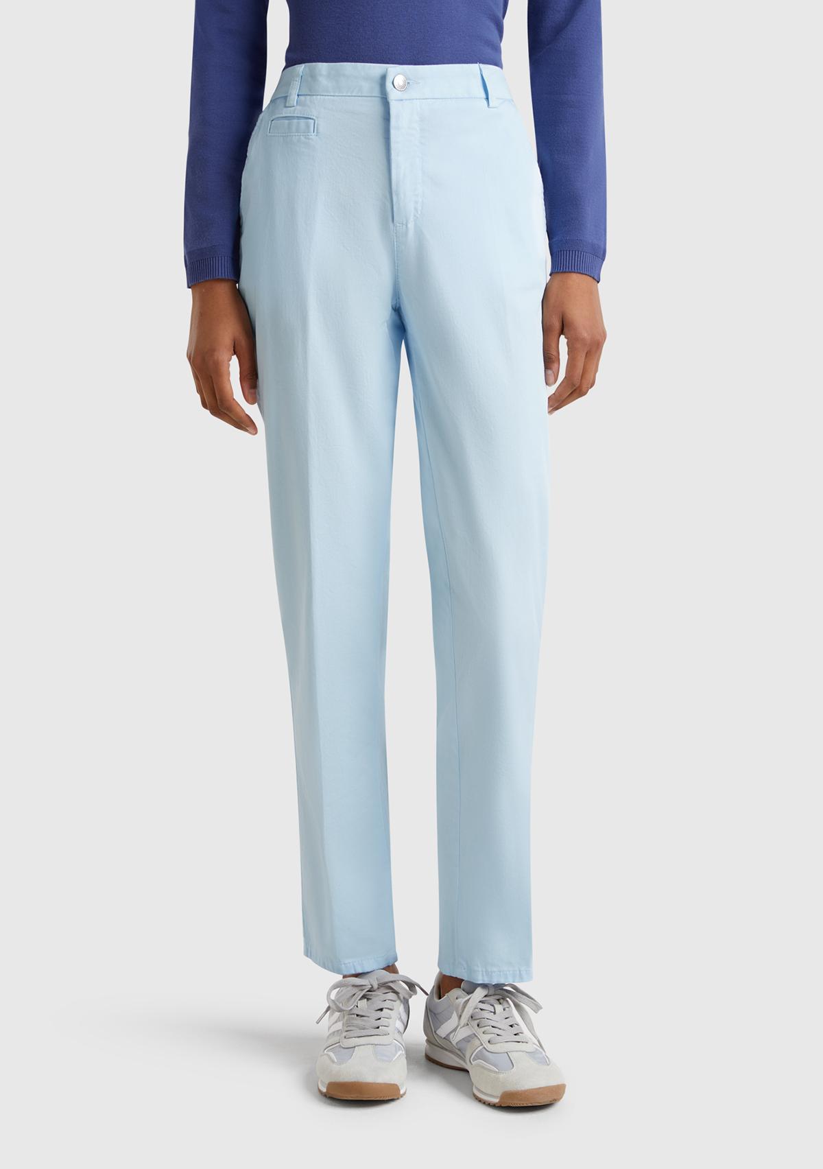 Kadın Açık Mavi Elastanlı Basic Chino Pantolon