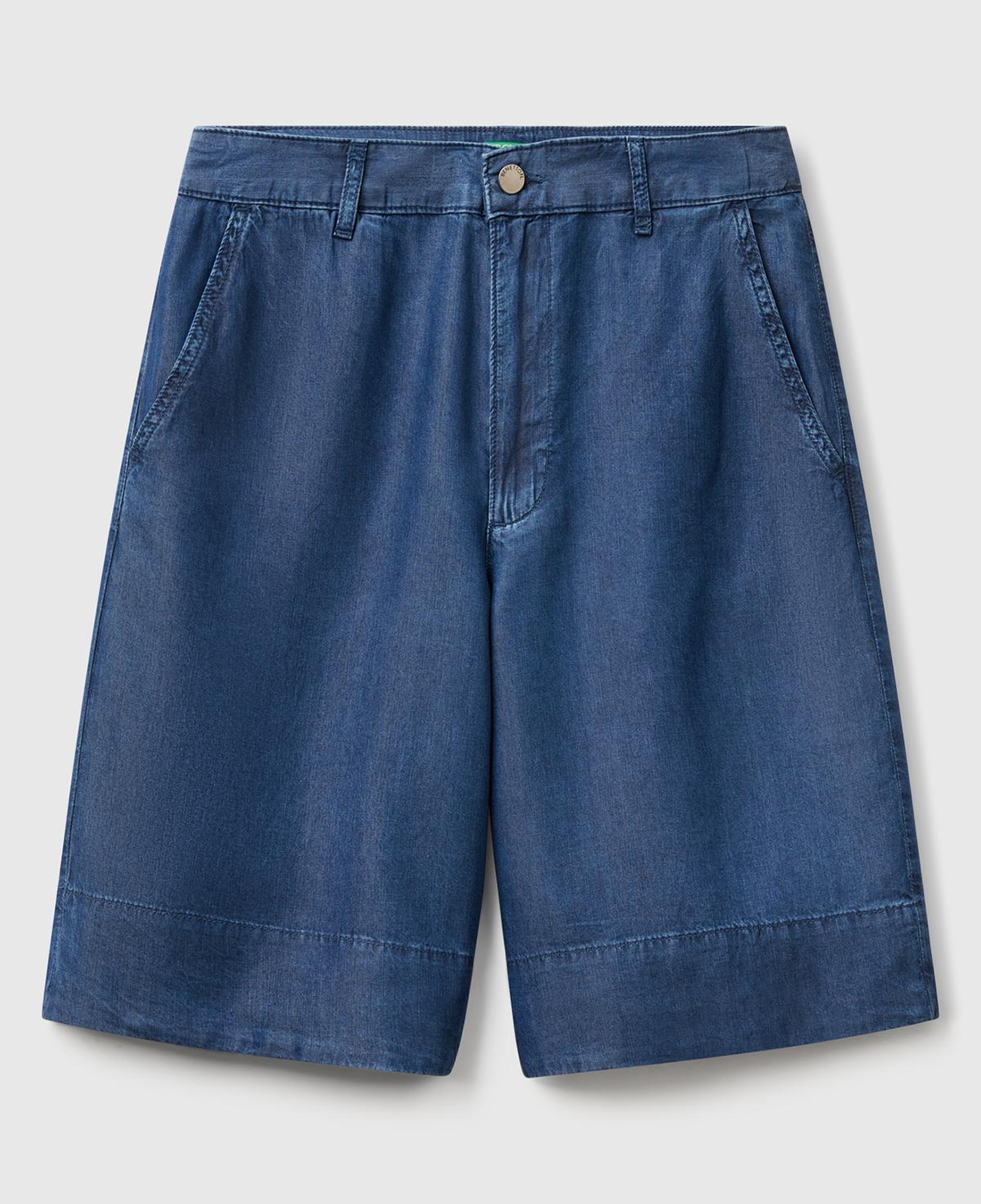 Kadın Koyu Mavi %100 Liyosel Regular Fit Bermuda Diz Üstü Şort