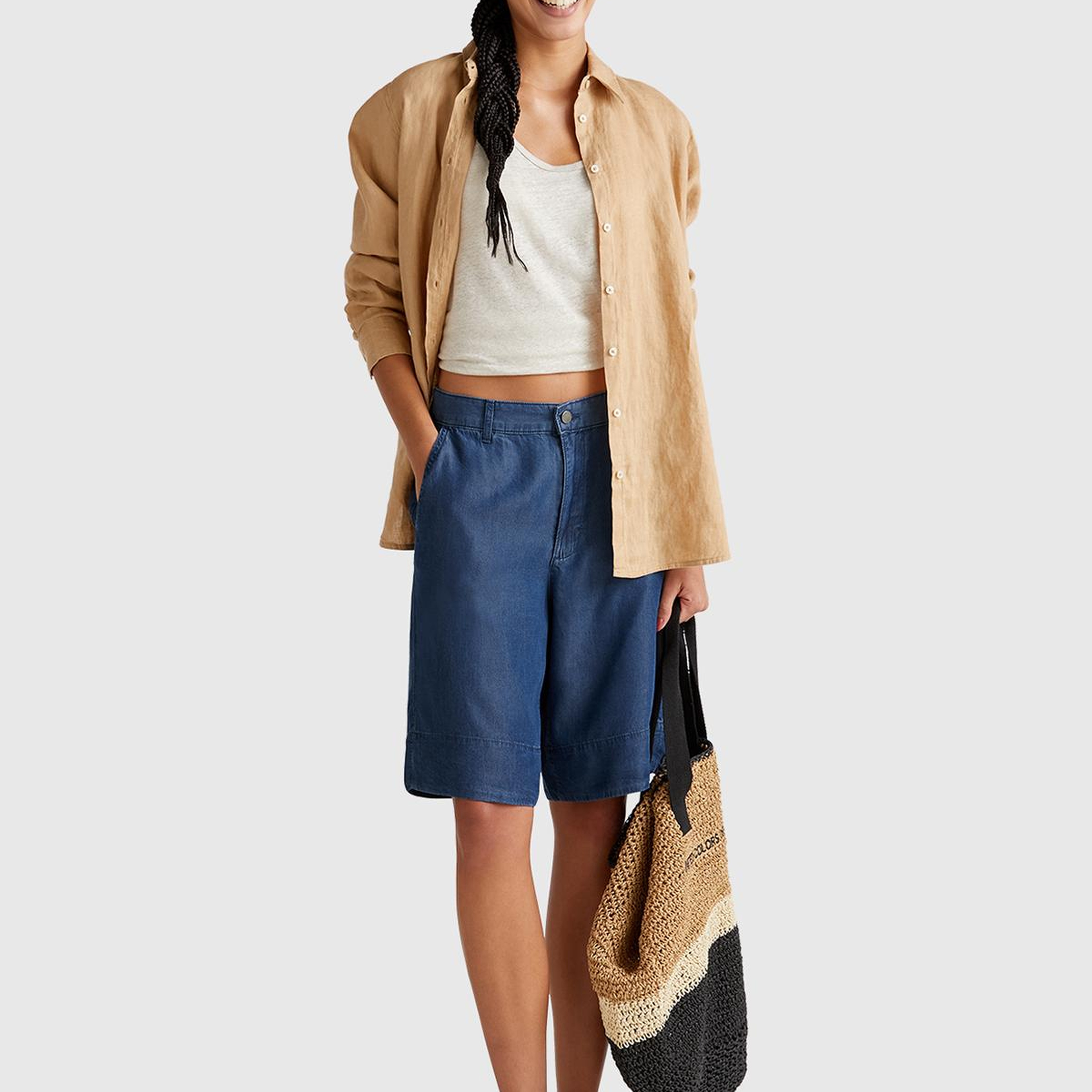 Kadın Koyu Mavi %100 Liyosel Regular Fit Bermuda Diz Üstü Şort