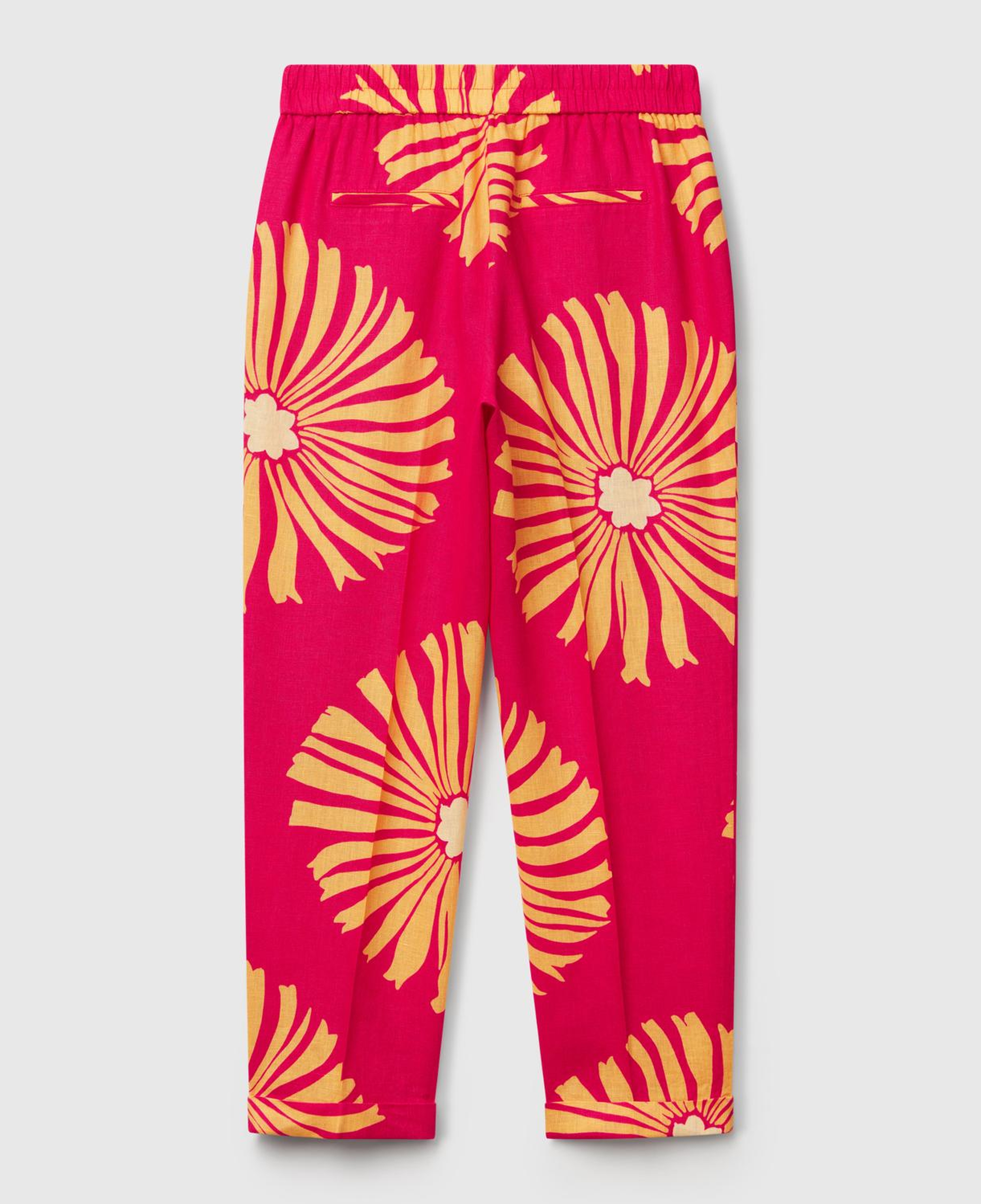 Kadın Fuşya %100 Keten Desenli Beli Lastikli Pantolon