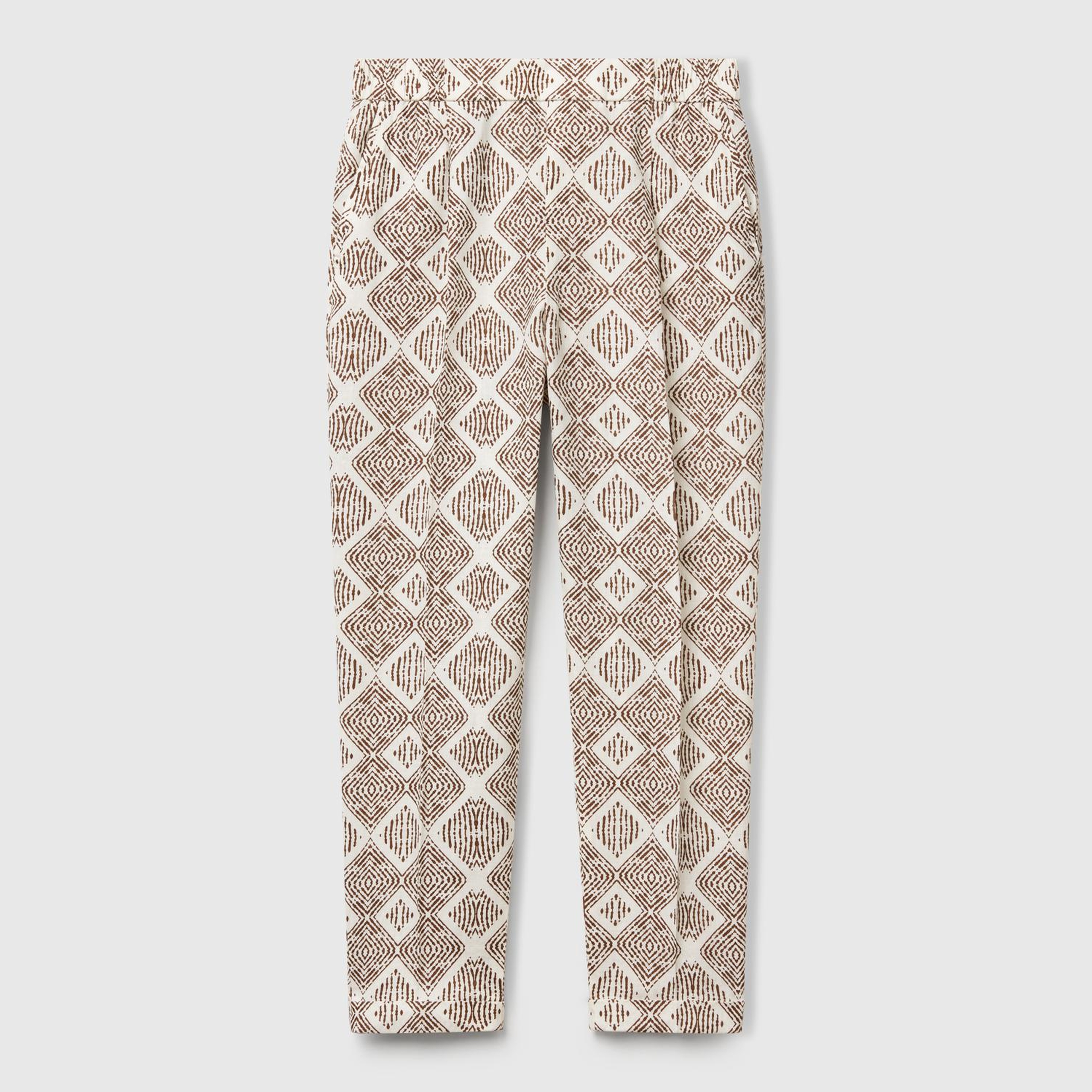 Kadın Beyaz Mix %100 Keten Desenli Beli Lastikli Pantolon