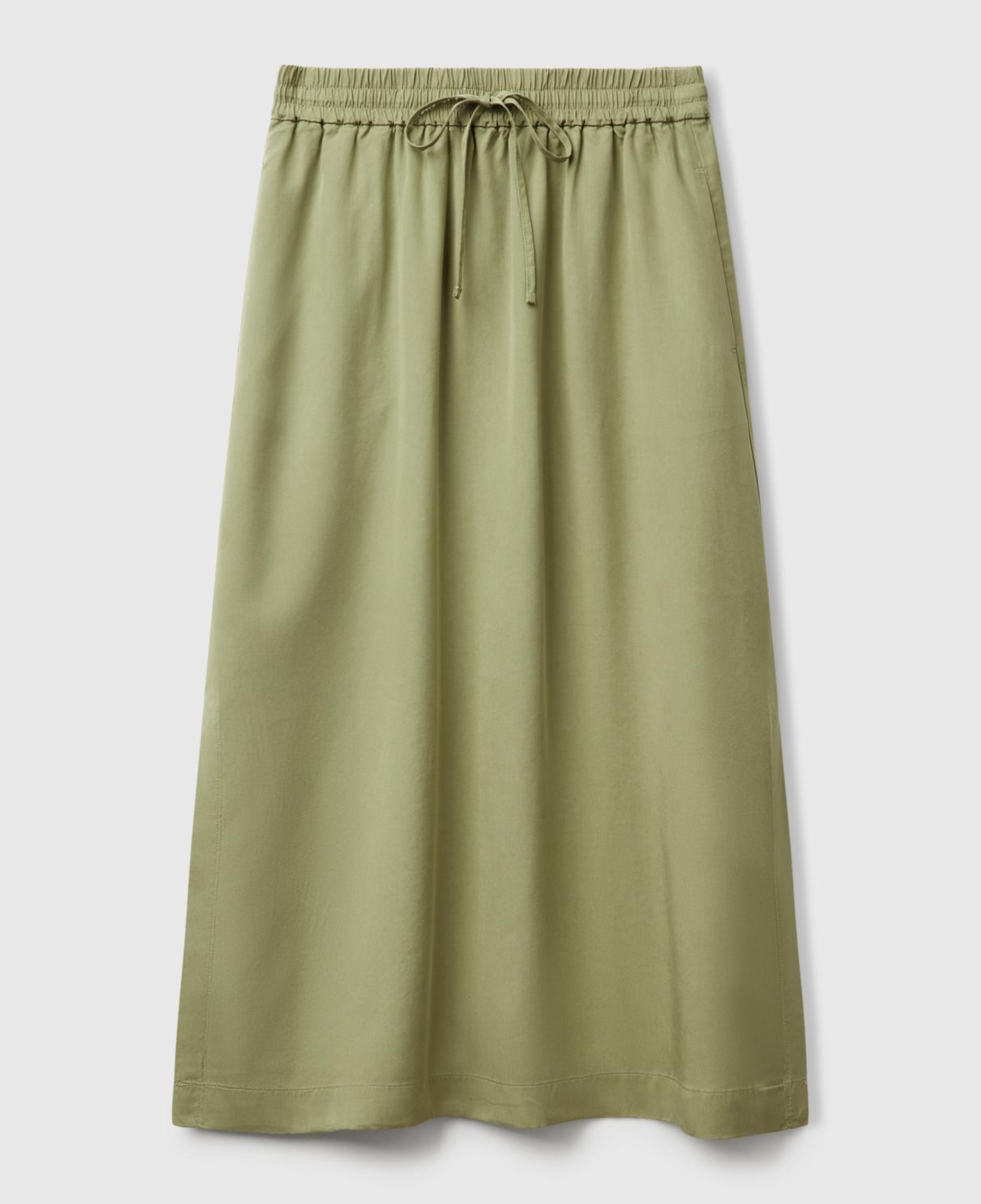 Kadın Adaçayı yeşili %100 Liyosel Beli Lastikli Cepli Uzun Etek