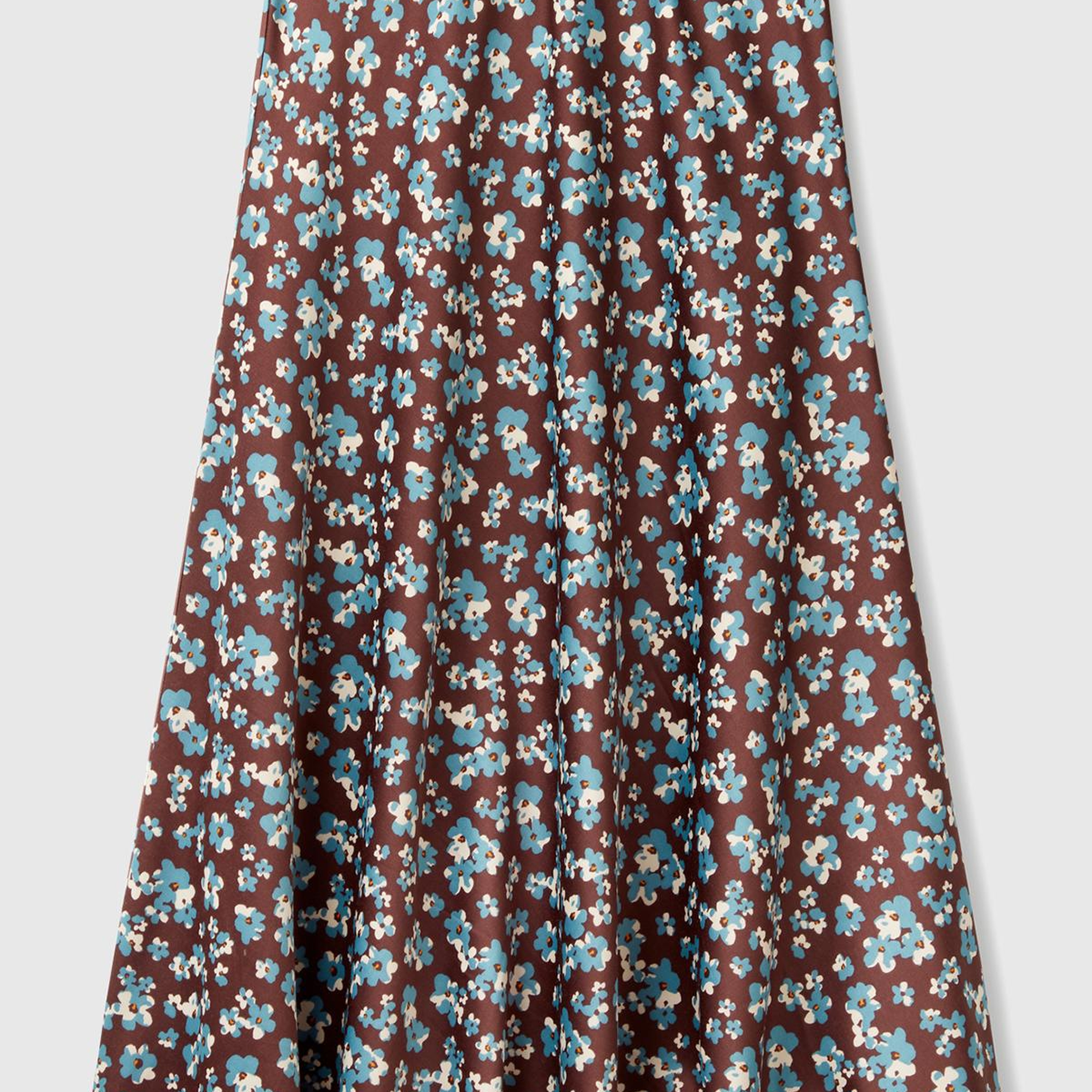 Kadın Kahverengi Viskoz Karışımlı Desenli Uzun Etek