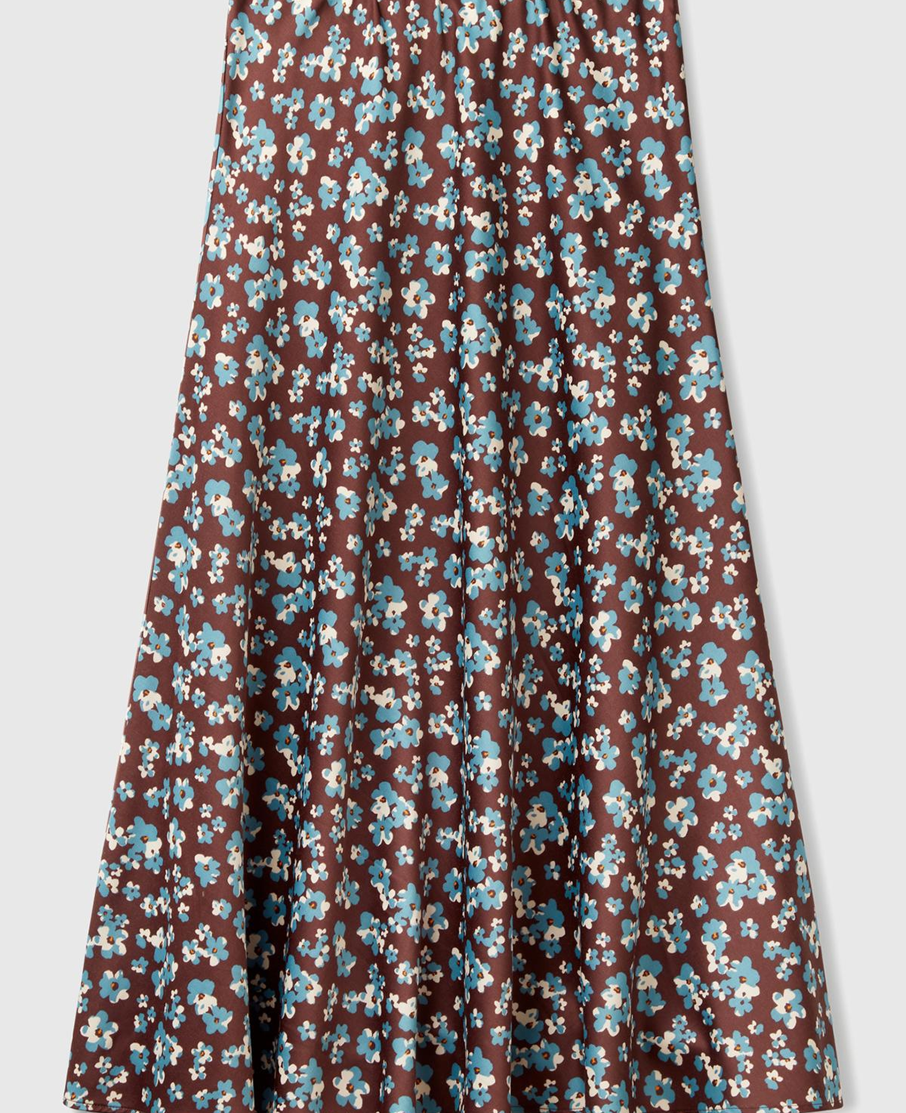 Kadın Kahverengi Viskoz Karışımlı Desenli Uzun Etek