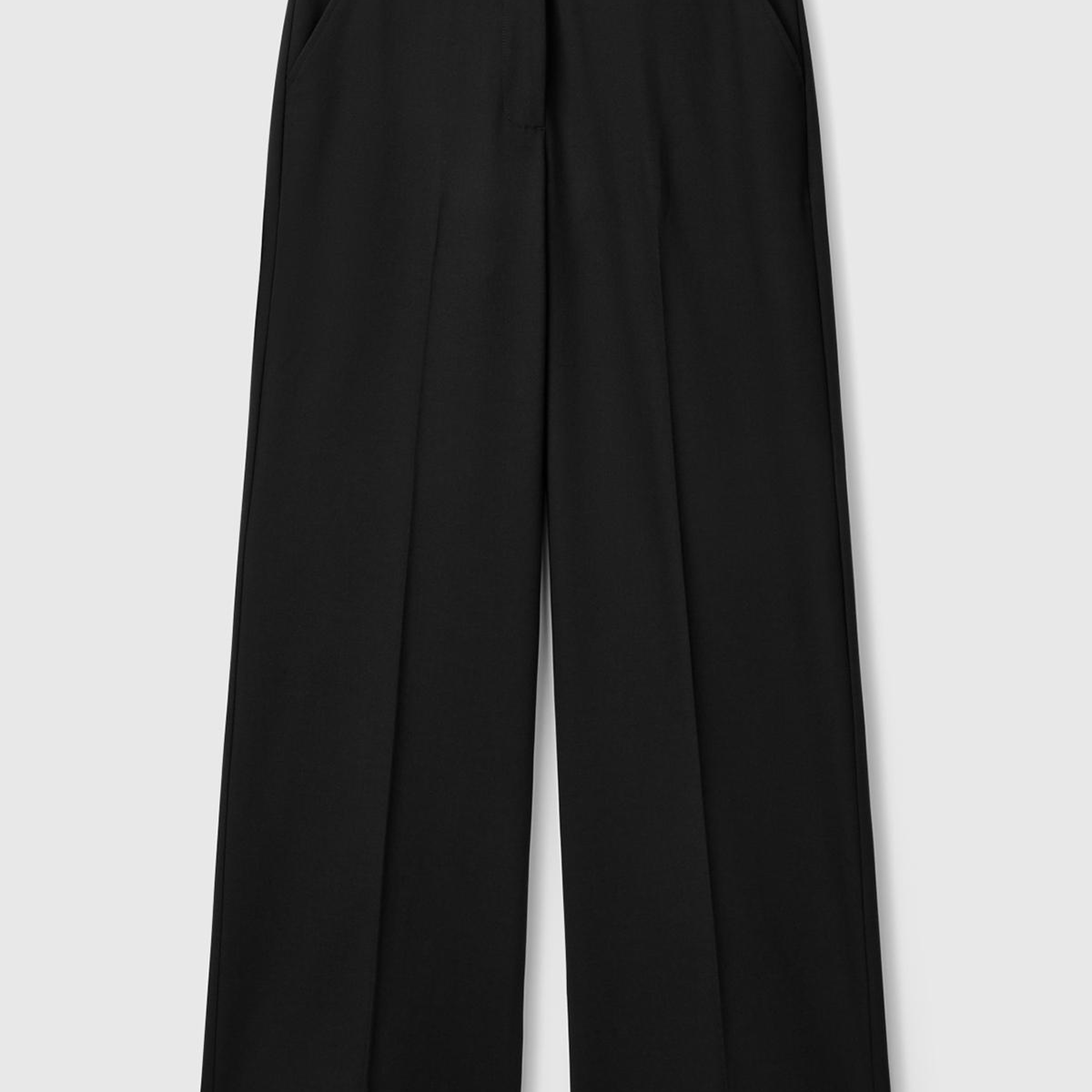 Kadın Siyah Streç Kumaşlı Yüksek Bel Wide Leg Pantolon