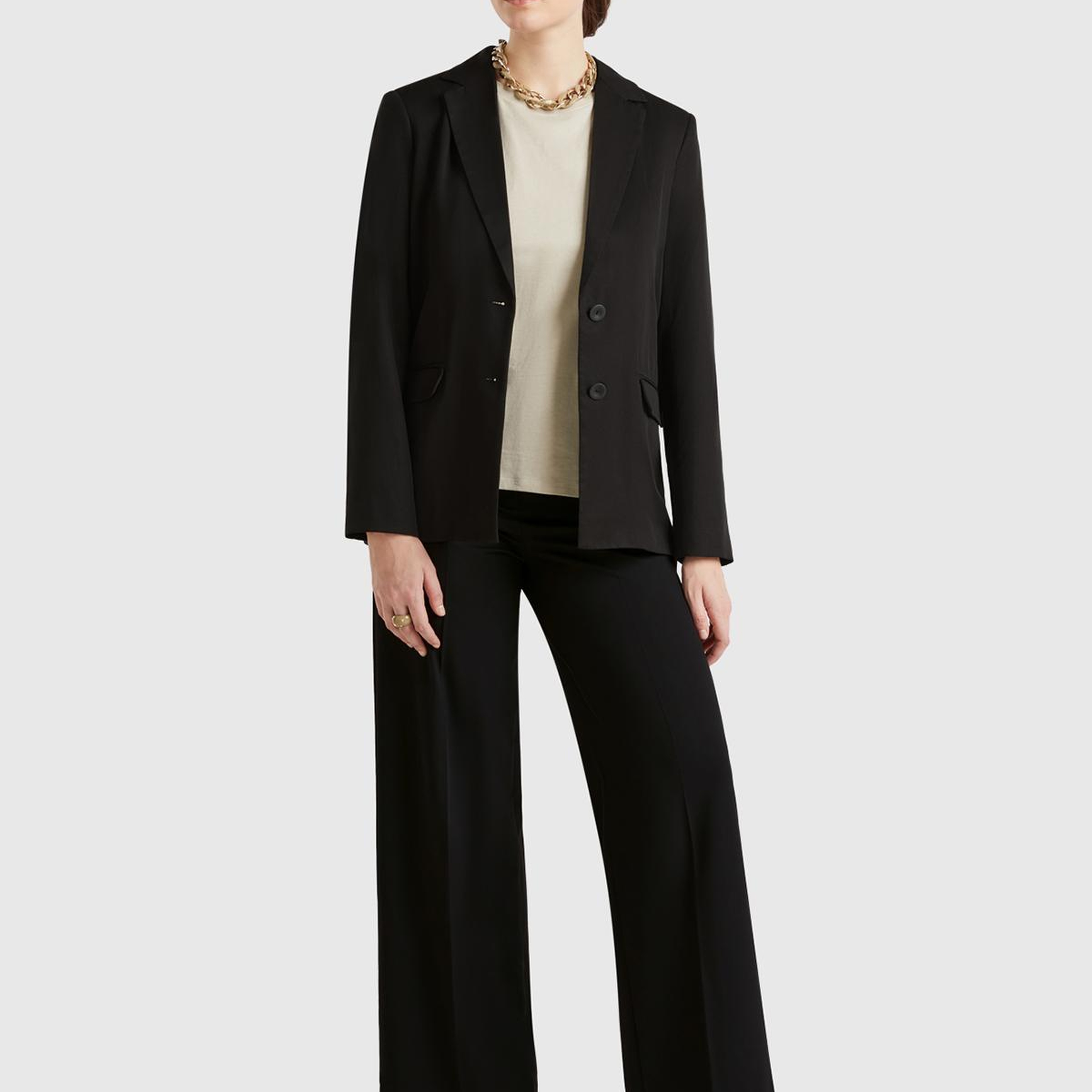 Kadın Siyah Streç Kumaşlı Yüksek Bel Wide Leg Pantolon