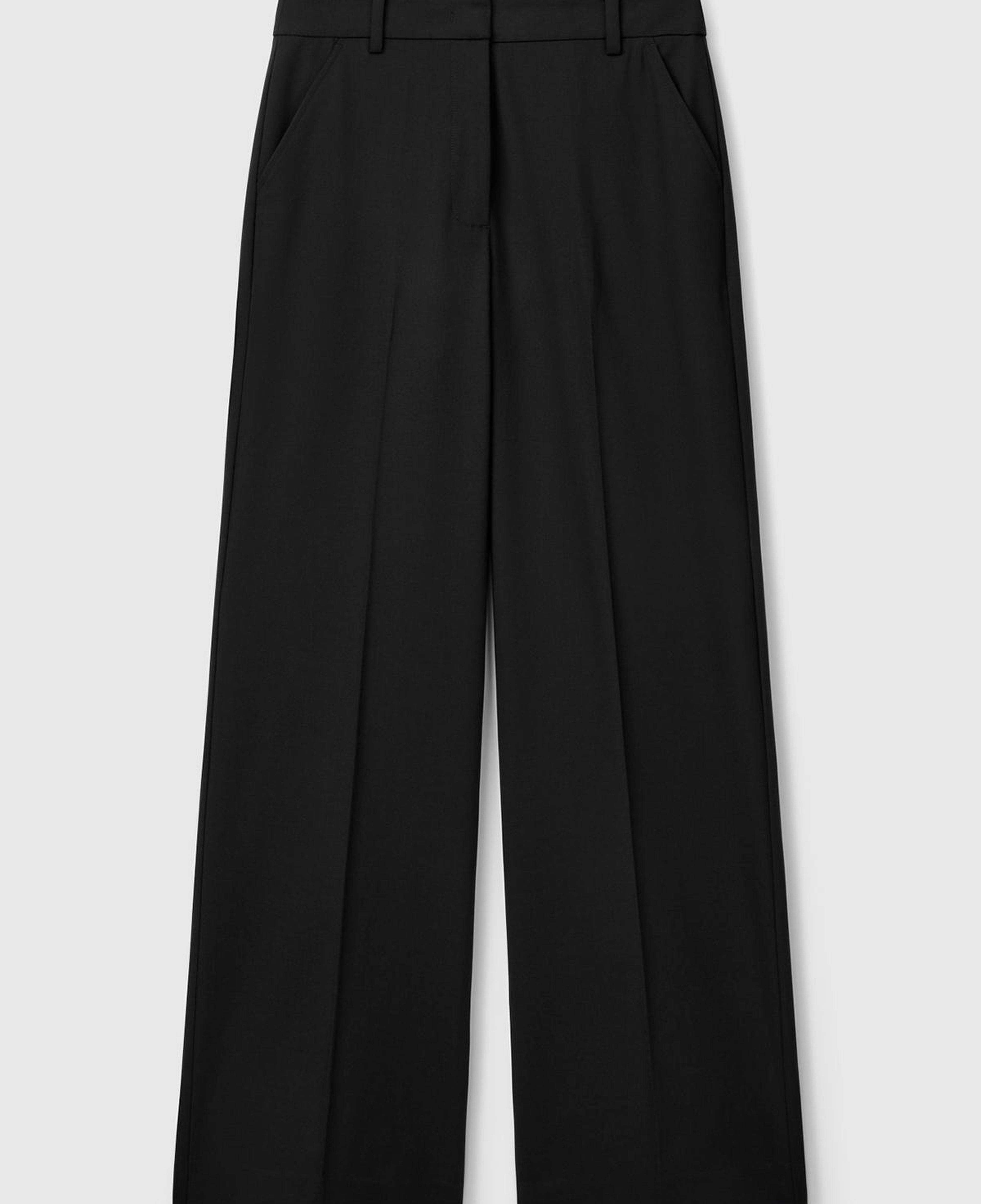 Kadın Siyah Streç Kumaşlı Yüksek Bel Wide Leg Pantolon