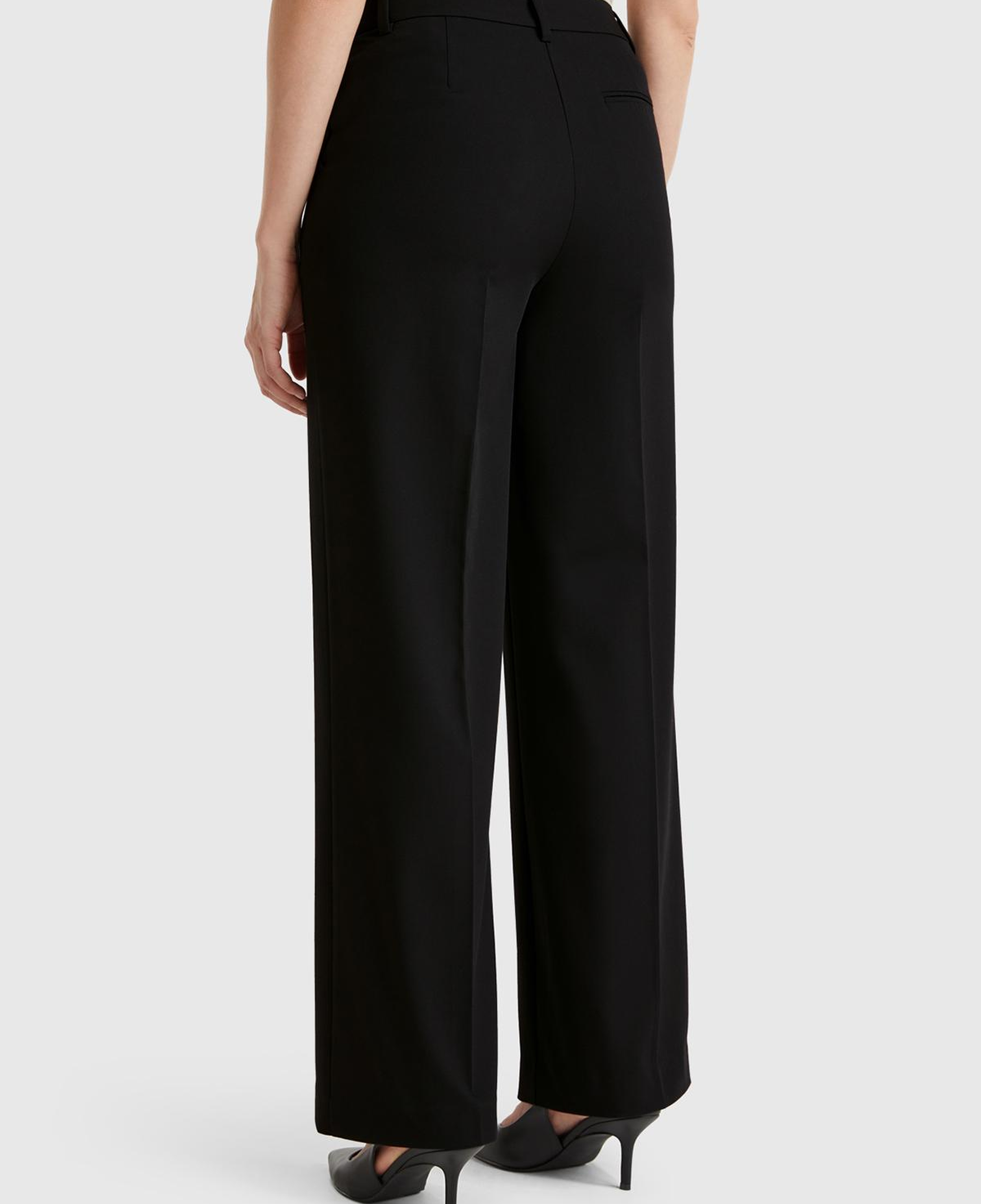 Kadın Siyah Streç Kumaşlı Yüksek Bel Wide Leg Pantolon