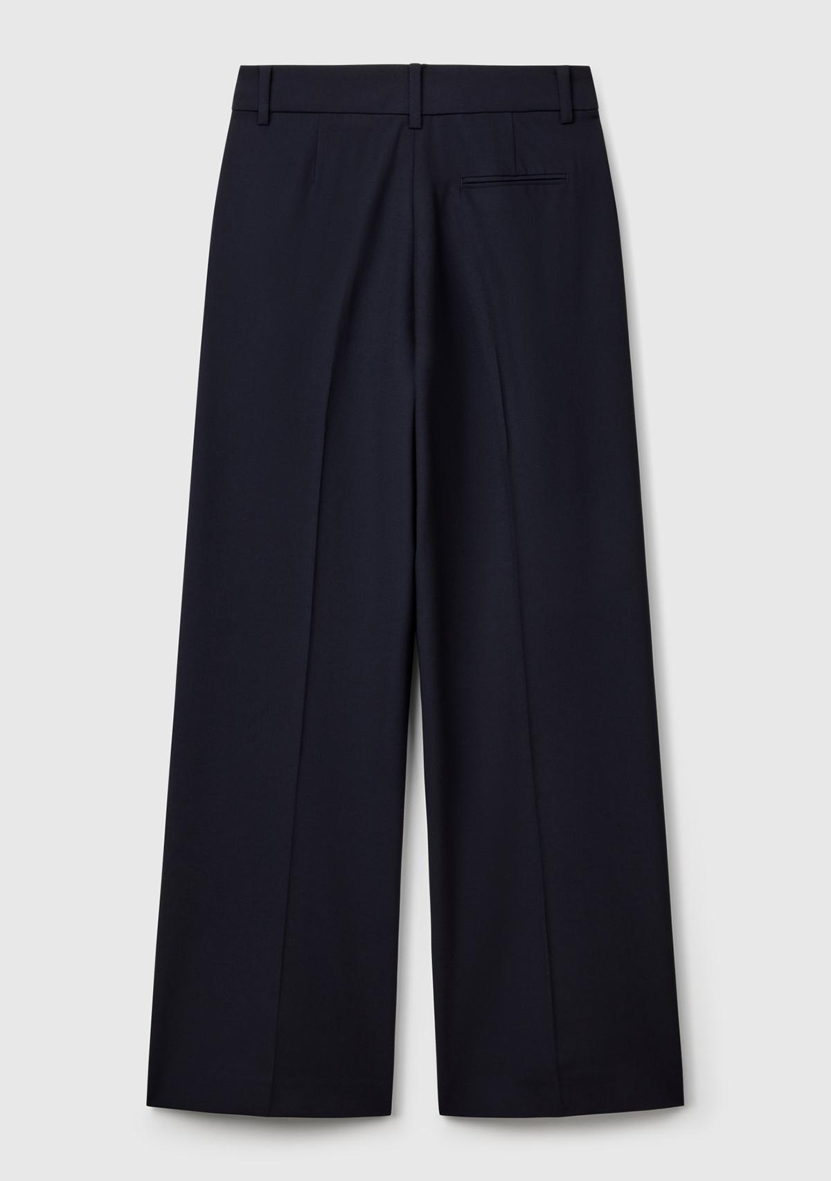 Kadın Lacivert Streç Kumaşlı Yüksek Bel Wide Leg Pantolon