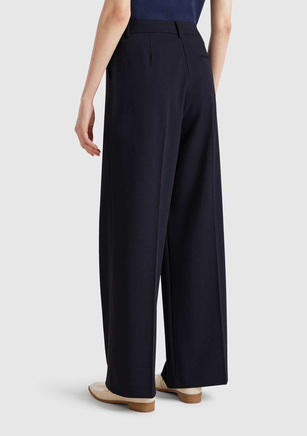 Kadın Lacivert Streç Kumaşlı Yüksek Bel Wide Leg Pantolon